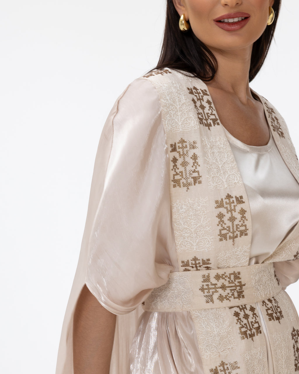 Ivory Abaya with Embroidered Belt