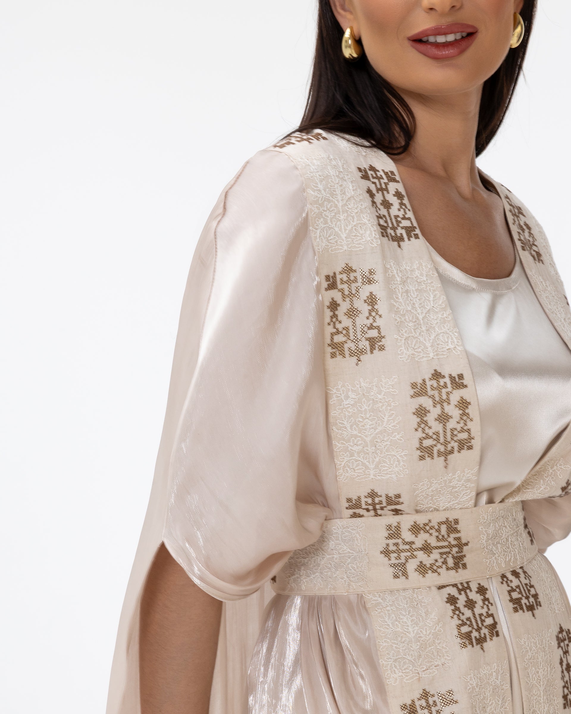 Ivory Abaya with Embroidered Belt