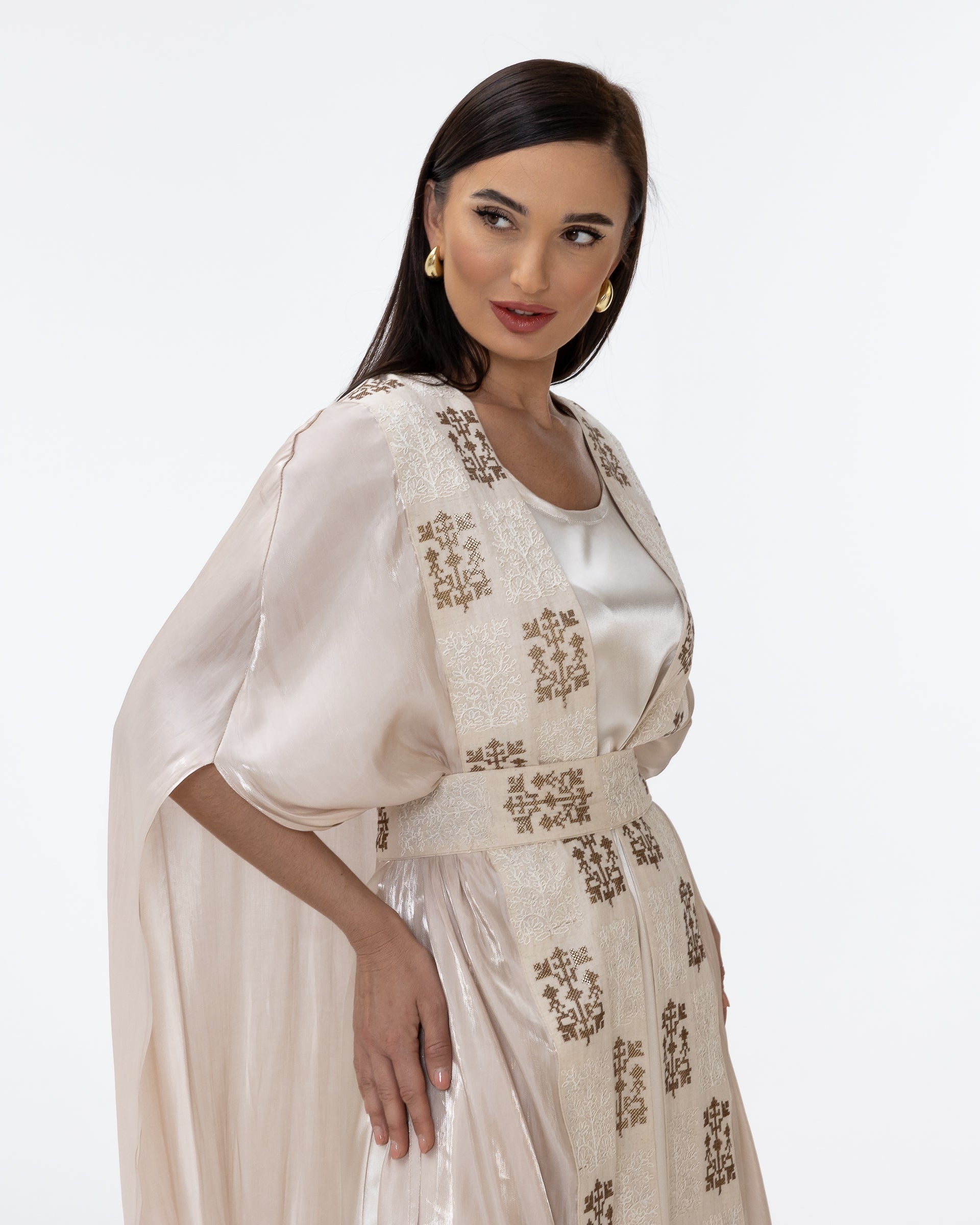 Ivory Abaya with Embroidered Belt