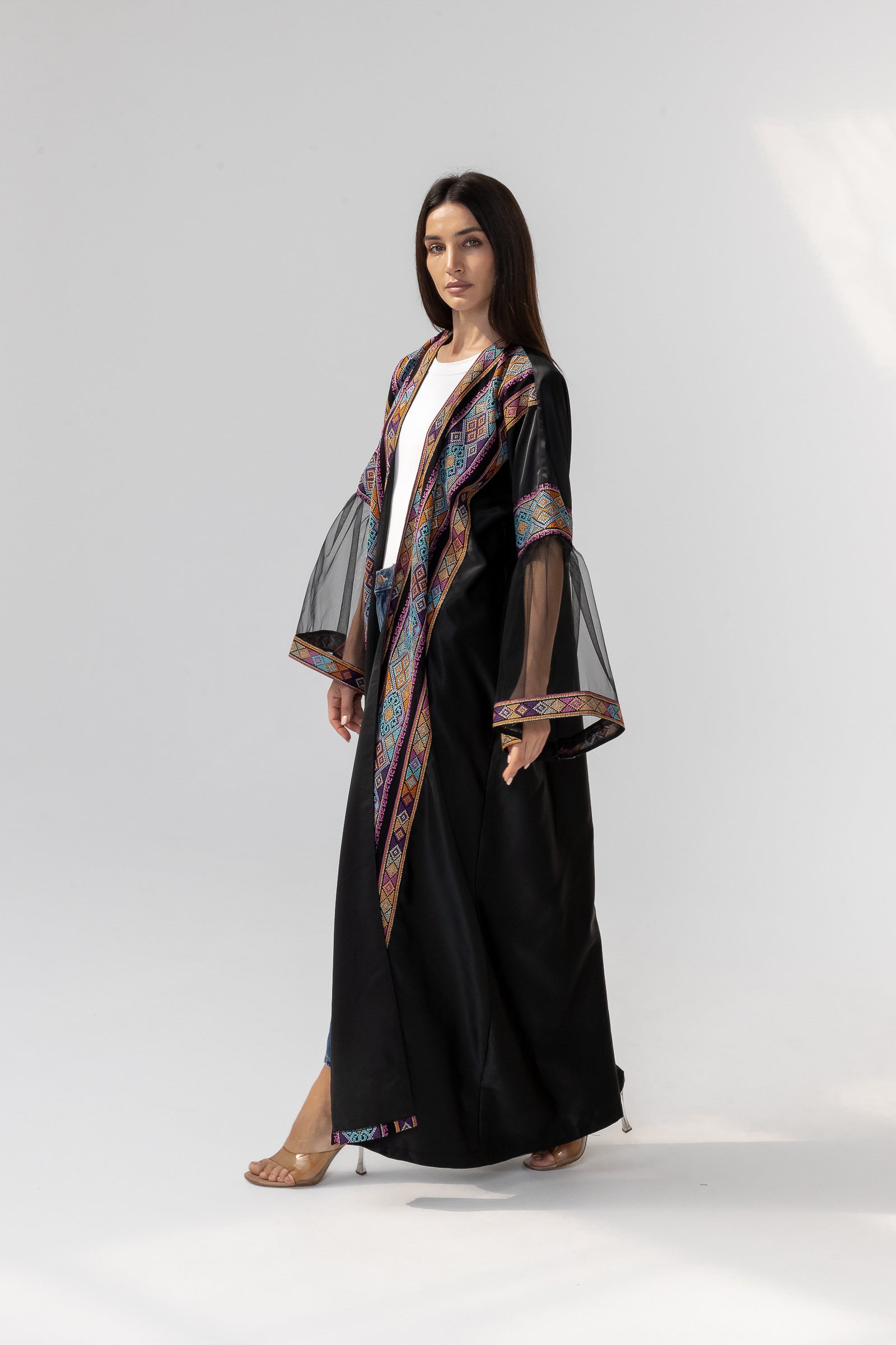 Black Abaya with Multicolor Embroidery