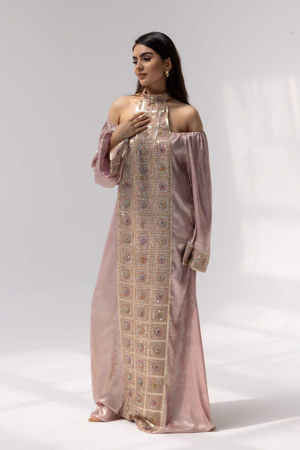Blush Embroidered Panel Kaftan