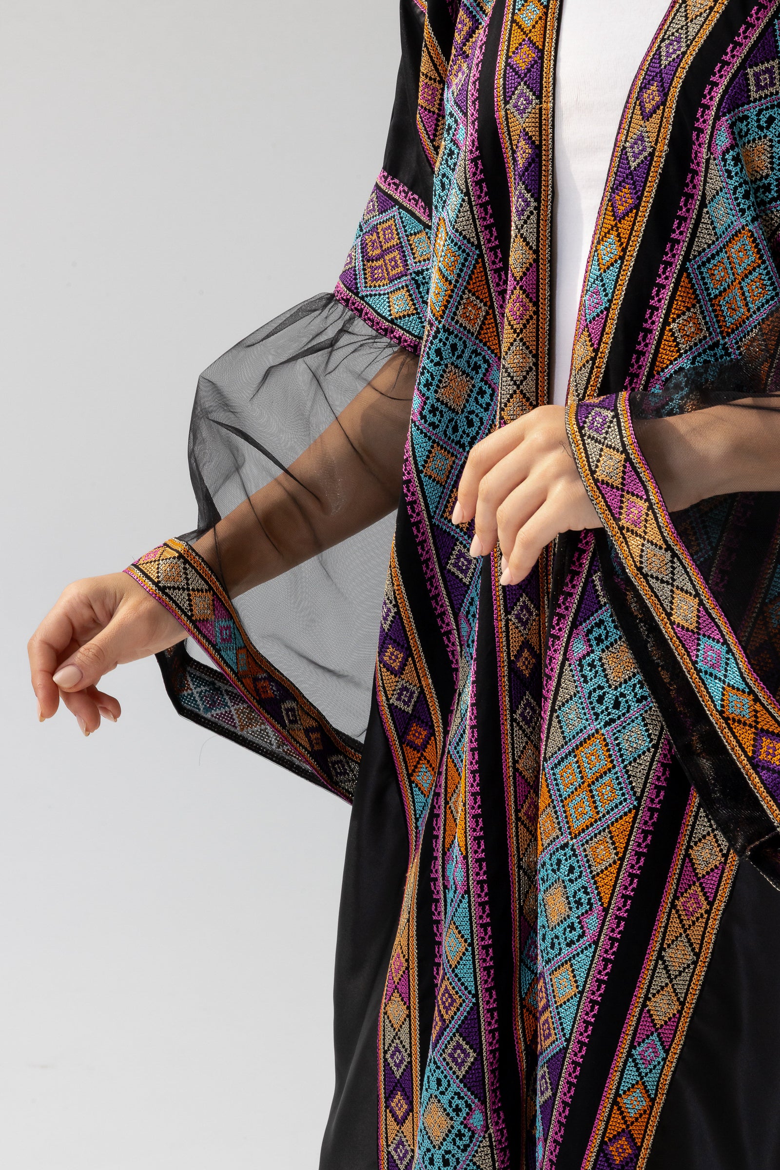 Black Abaya with Multicolor Embroidery