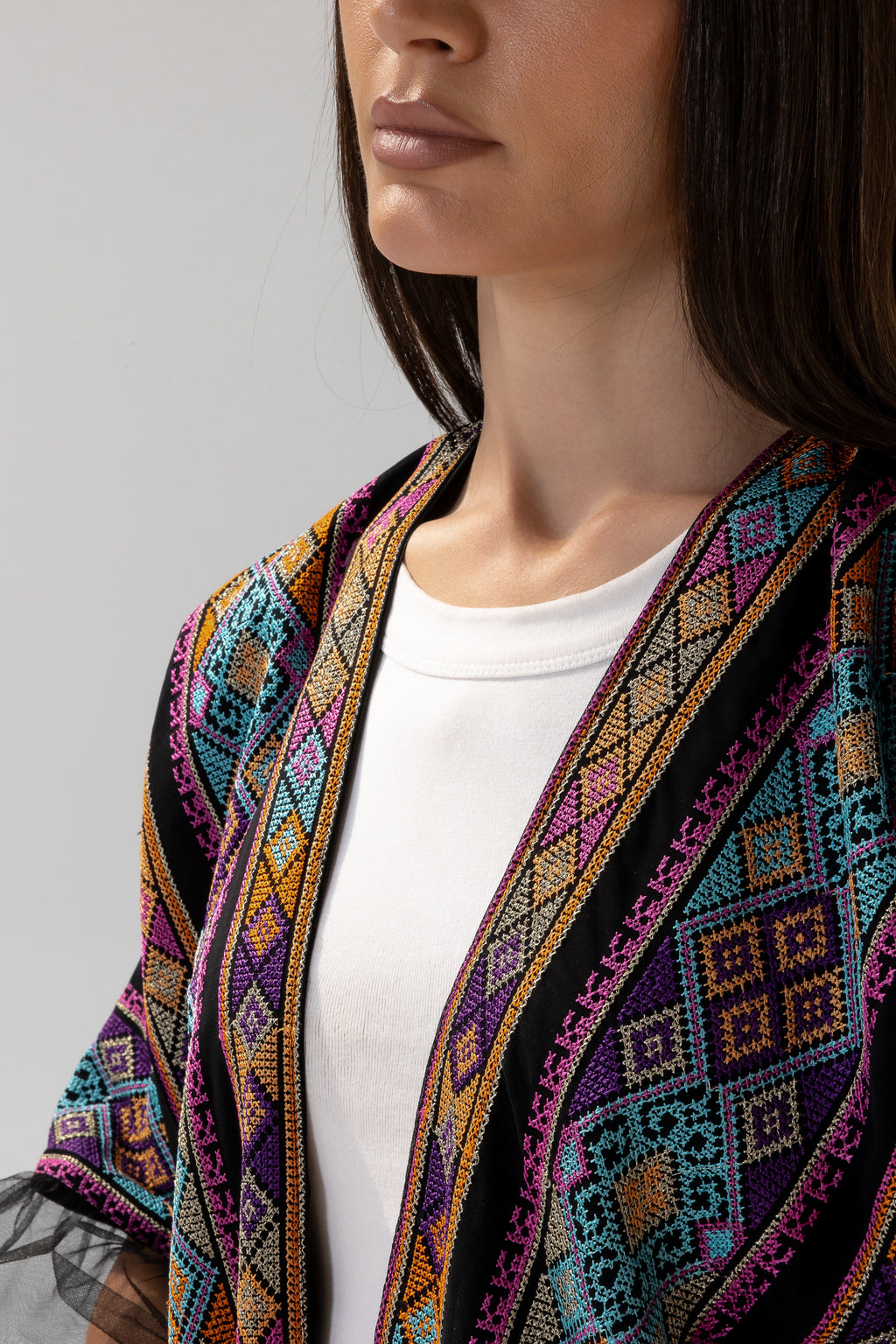 Black Abaya with Multicolor Embroidery