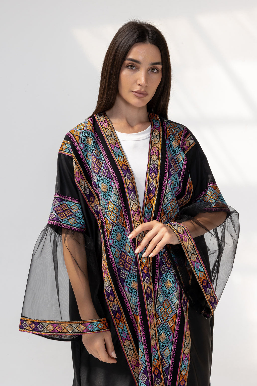Black Abaya with Multicolor Embroidery