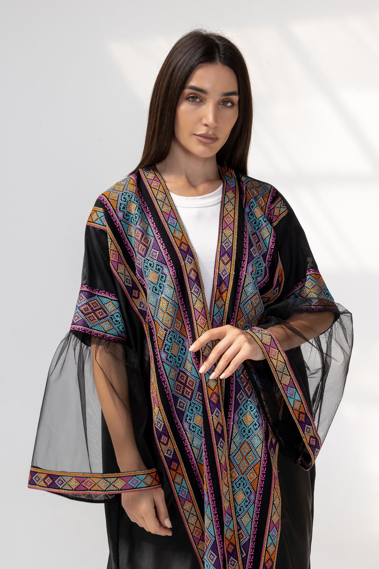 Black Abaya with Multicolor Embroidery