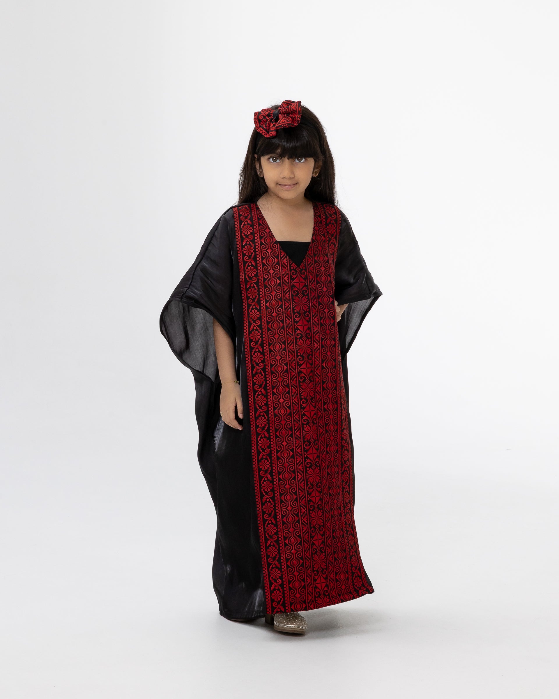 Kids Black Kaftan with Embroidered Details