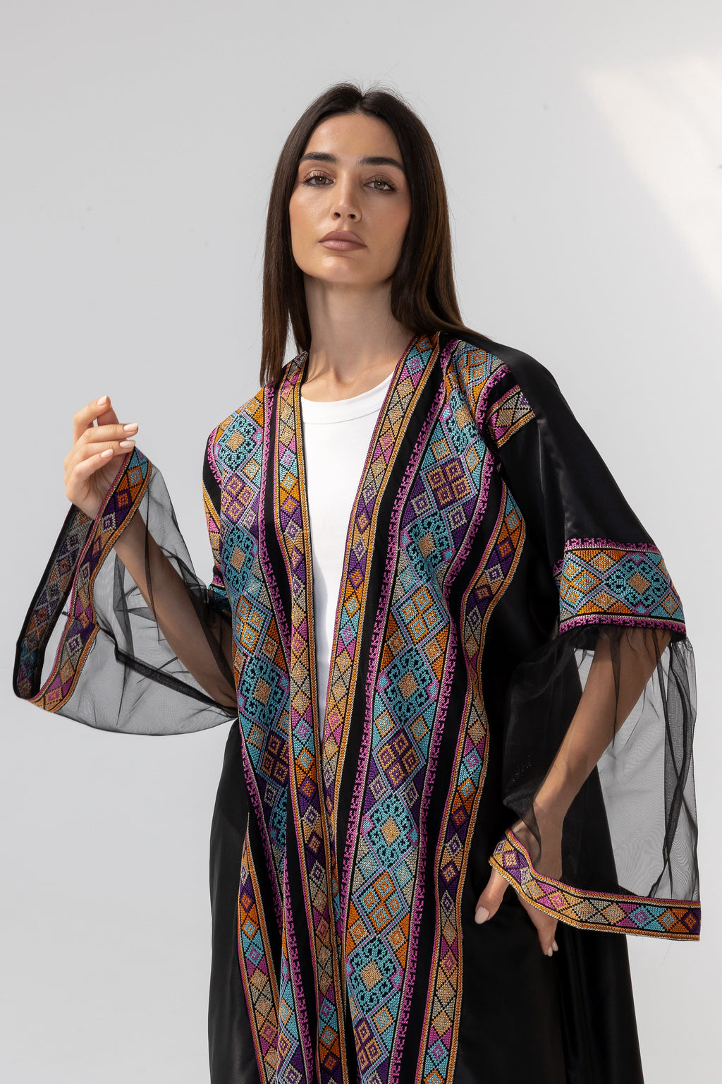 Black Abaya with Multicolor Embroidery
