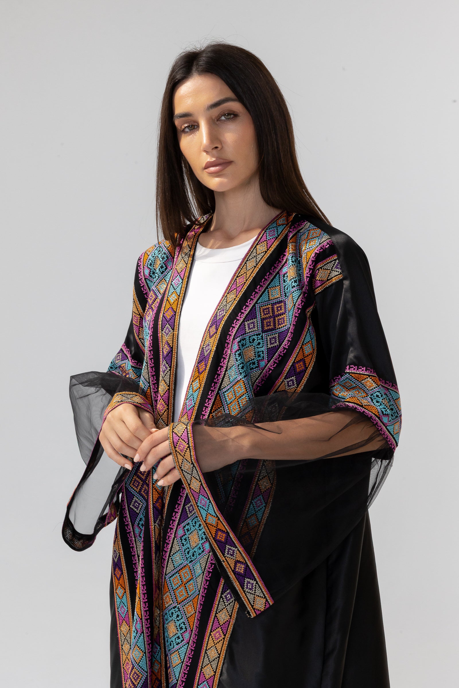 Black Abaya with Multicolor Embroidery