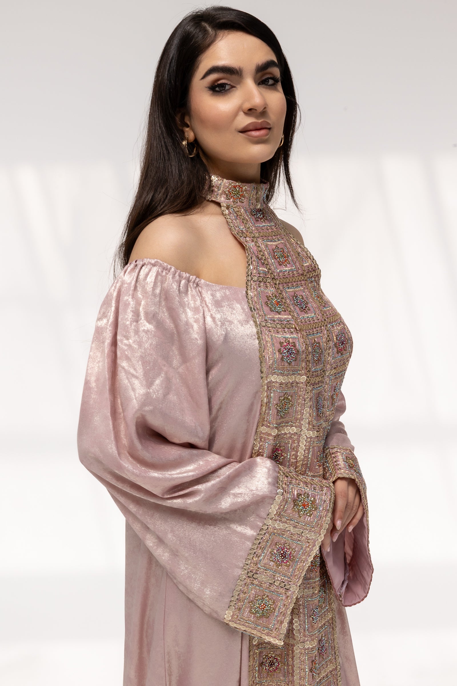 Blush Embroidered Panel Kaftan