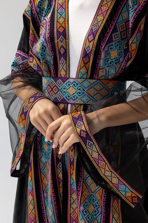 Black Abaya with Multicolor Embroidery