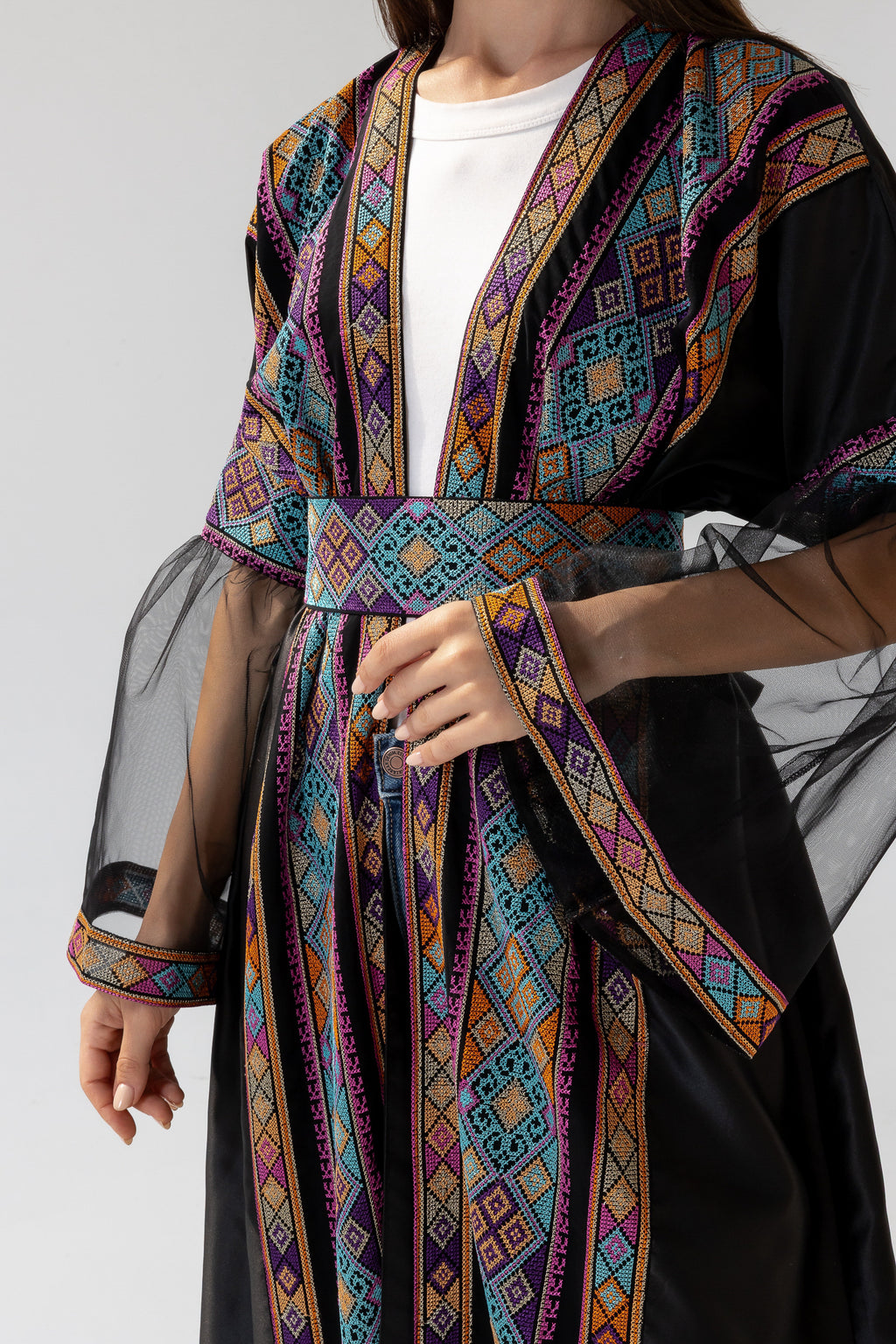 Black Abaya with Multicolor Embroidery