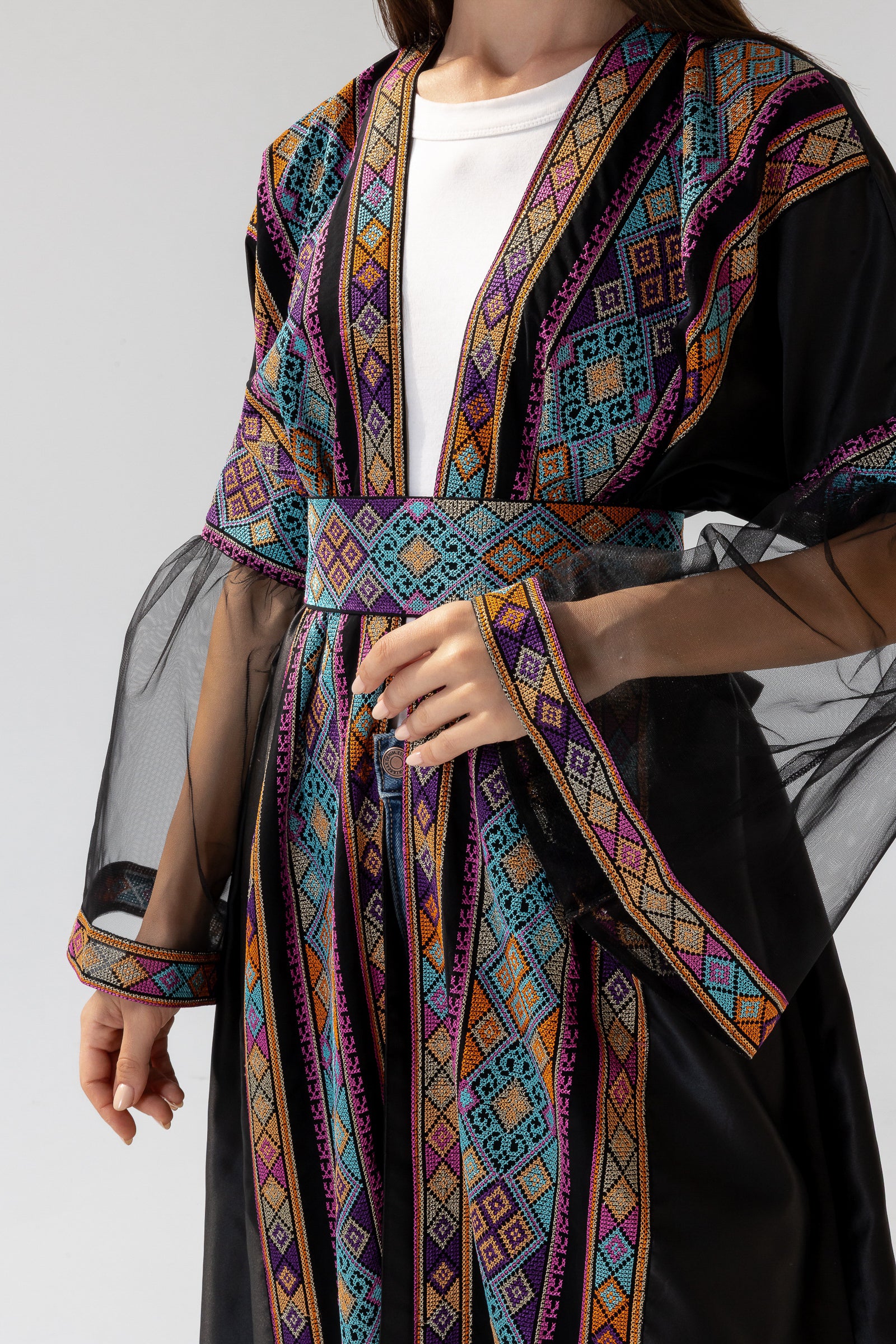 Black Abaya with Multicolor Embroidery
