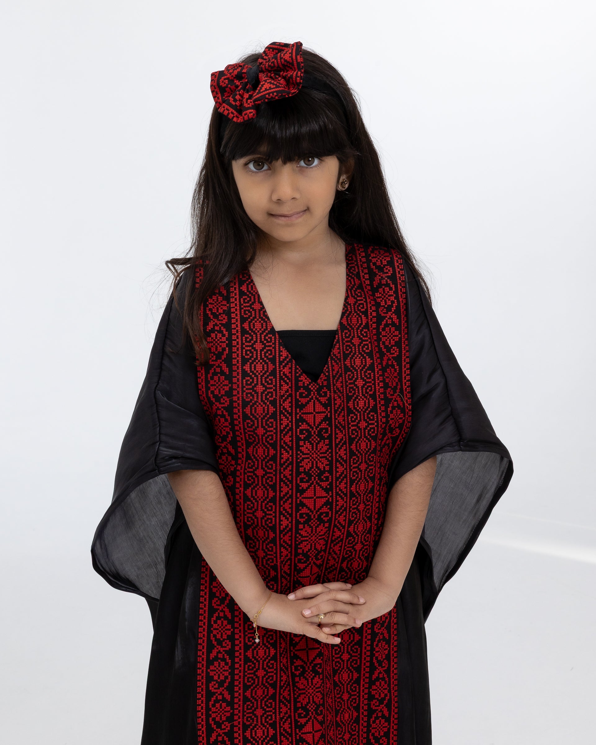 Kids Black Kaftan with Embroidered Details