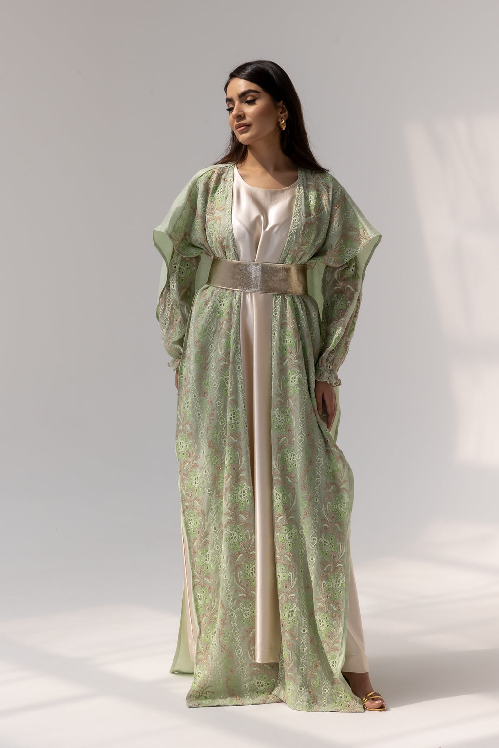Mint Embroidered Open Abaya