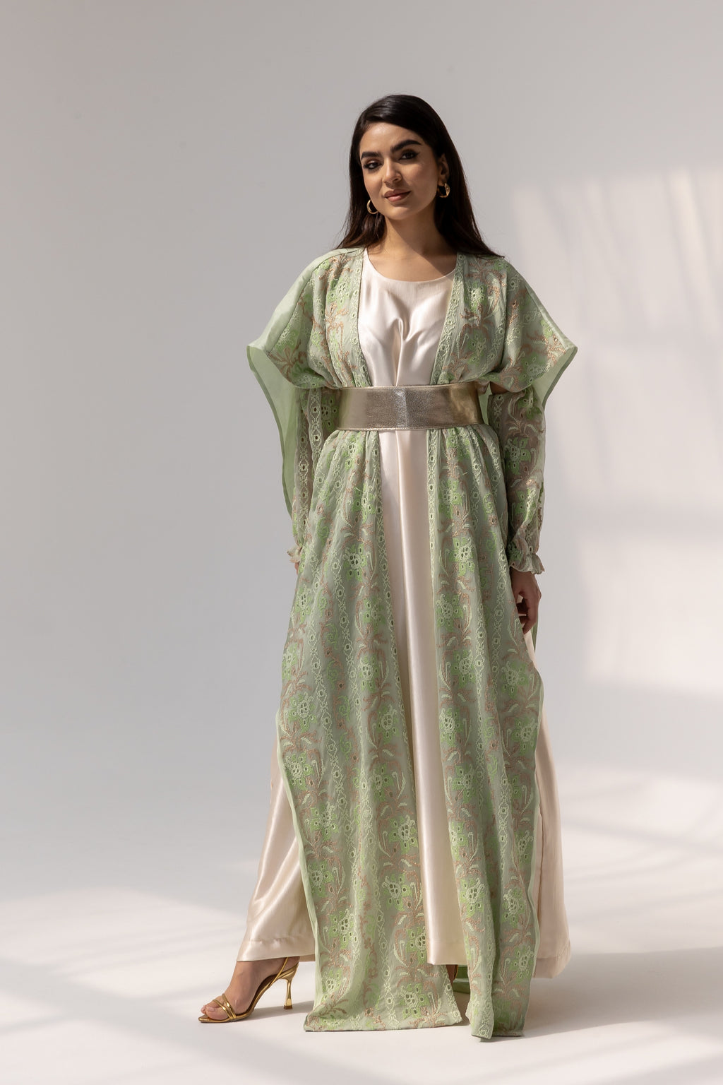 Mint Embroidered Open Abaya