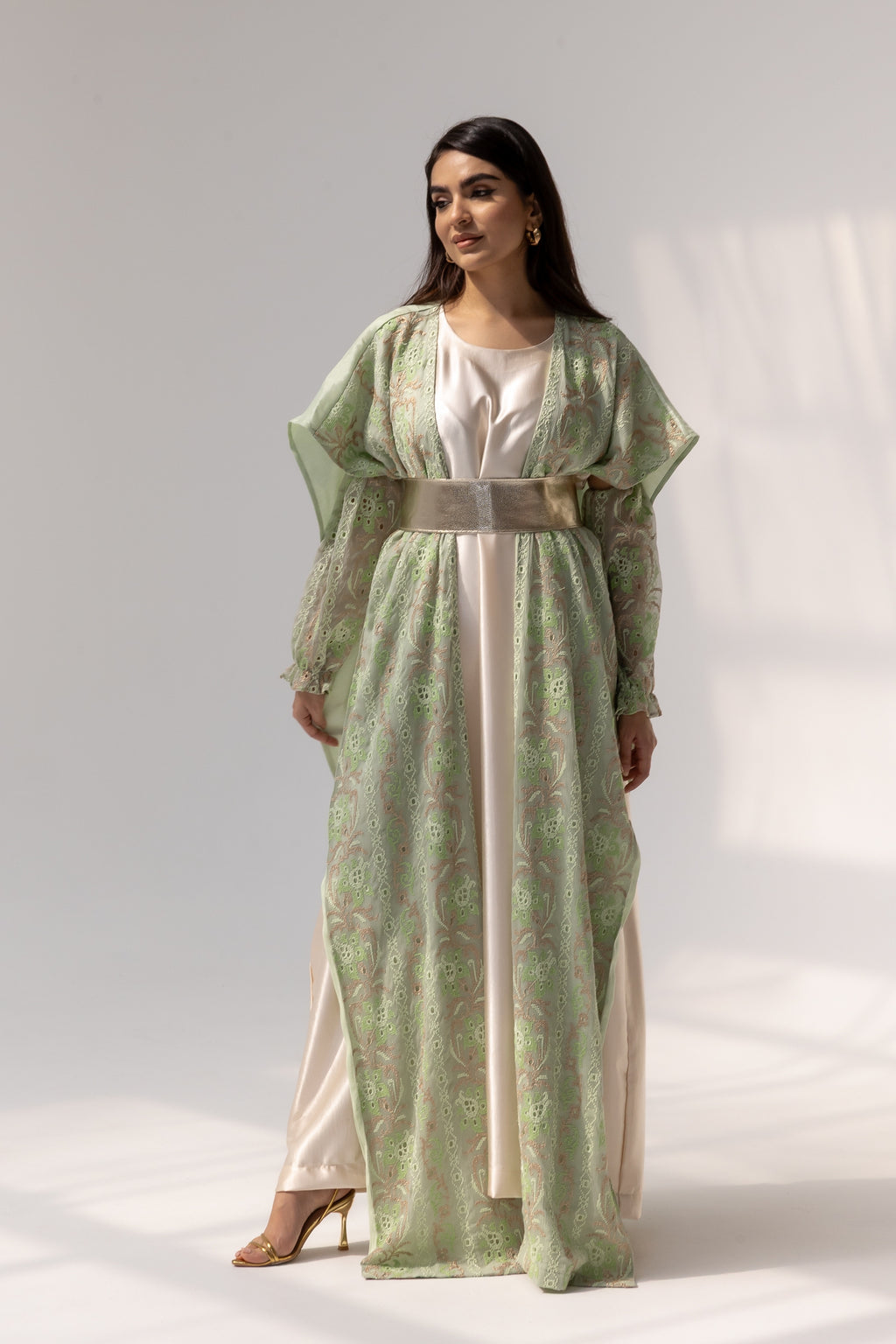 Mint Embroidered Open Abaya