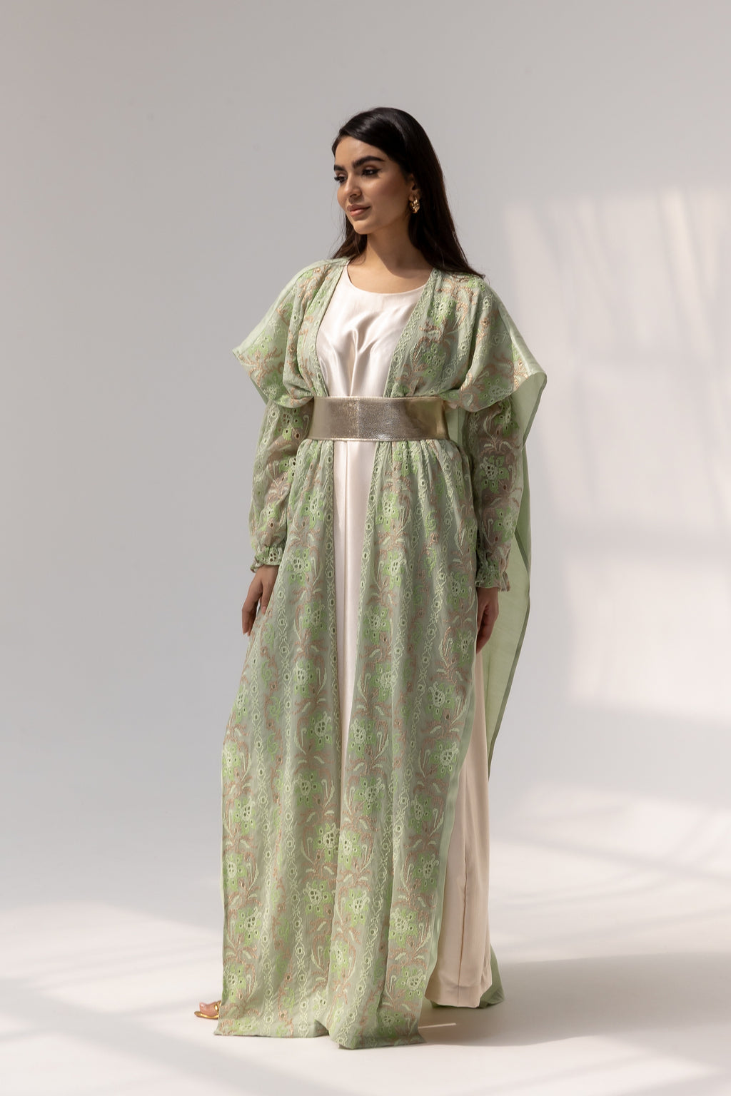 Mint Embroidered Open Abaya