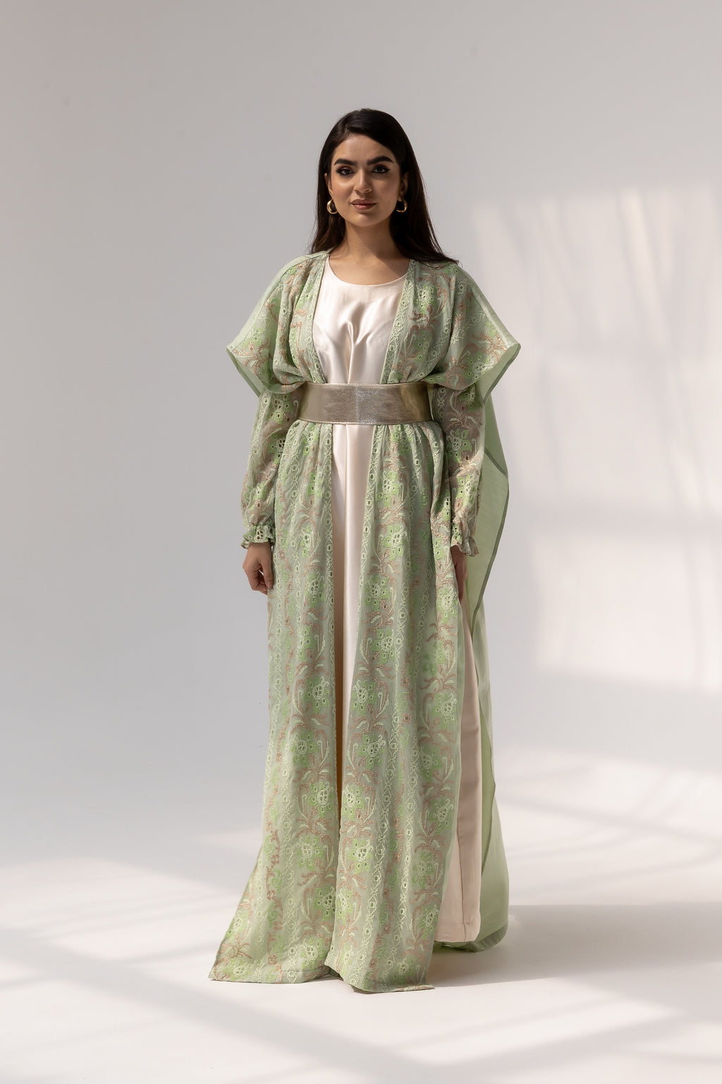 Mint Embroidered Open Abaya