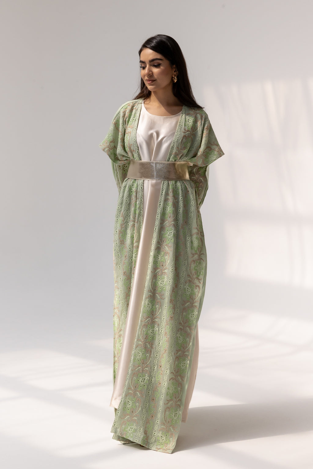 Mint Embroidered Open Abaya