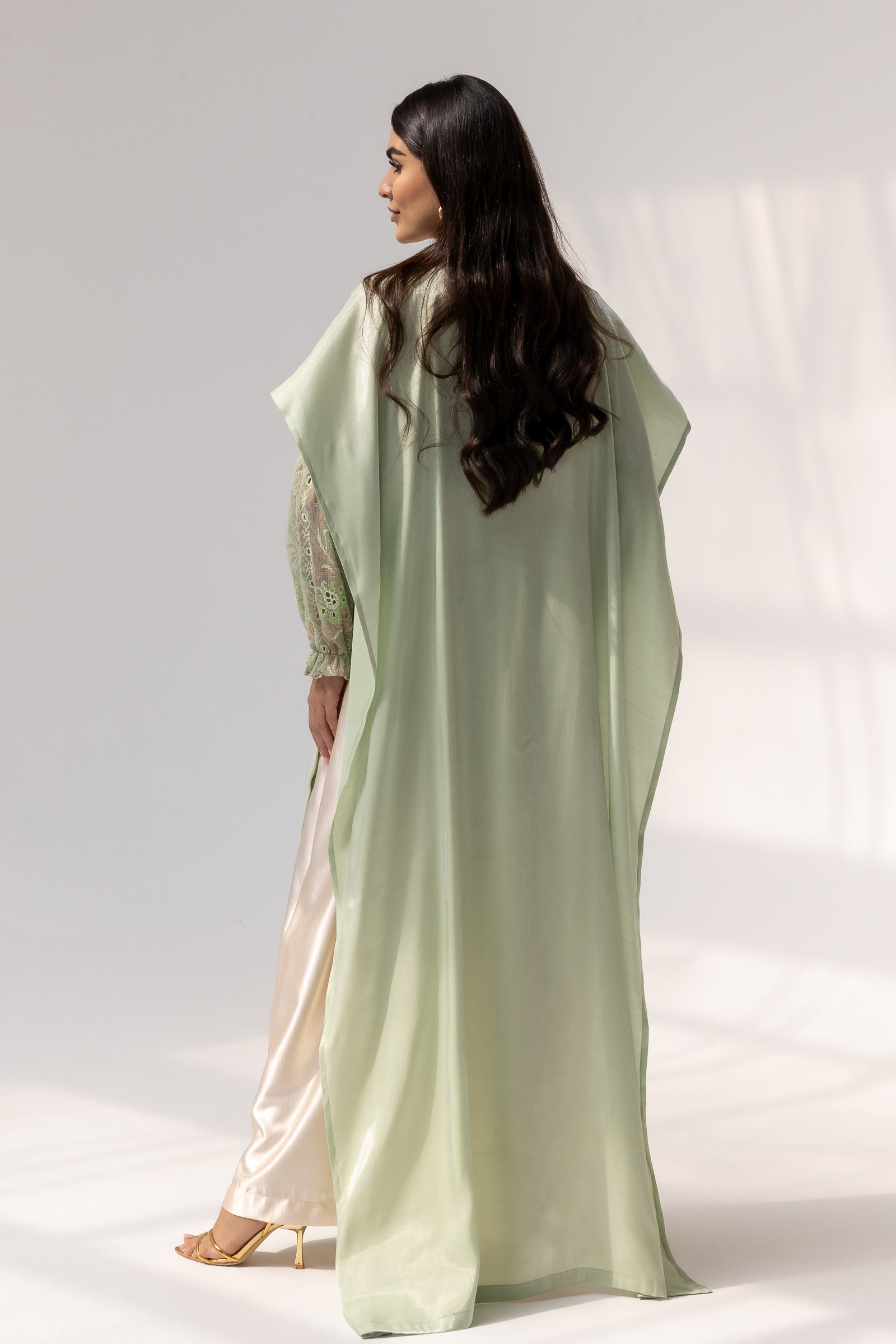 Mint Embroidered Open Abaya