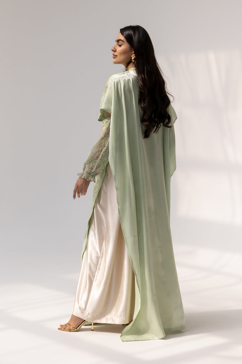 Mint Embroidered Open Abaya