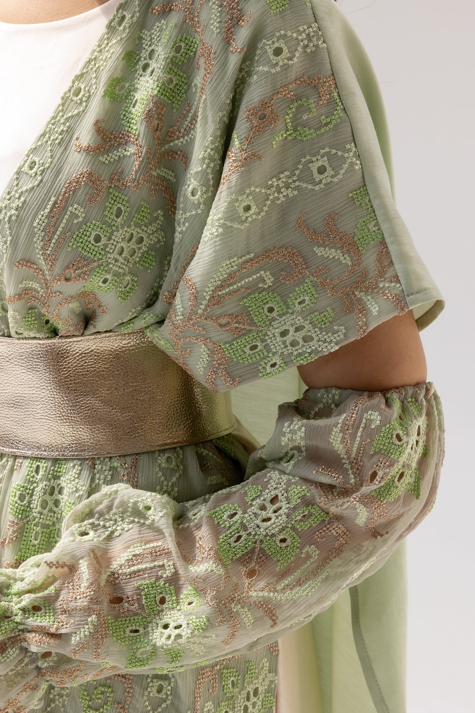 Mint Embroidered Open Abaya