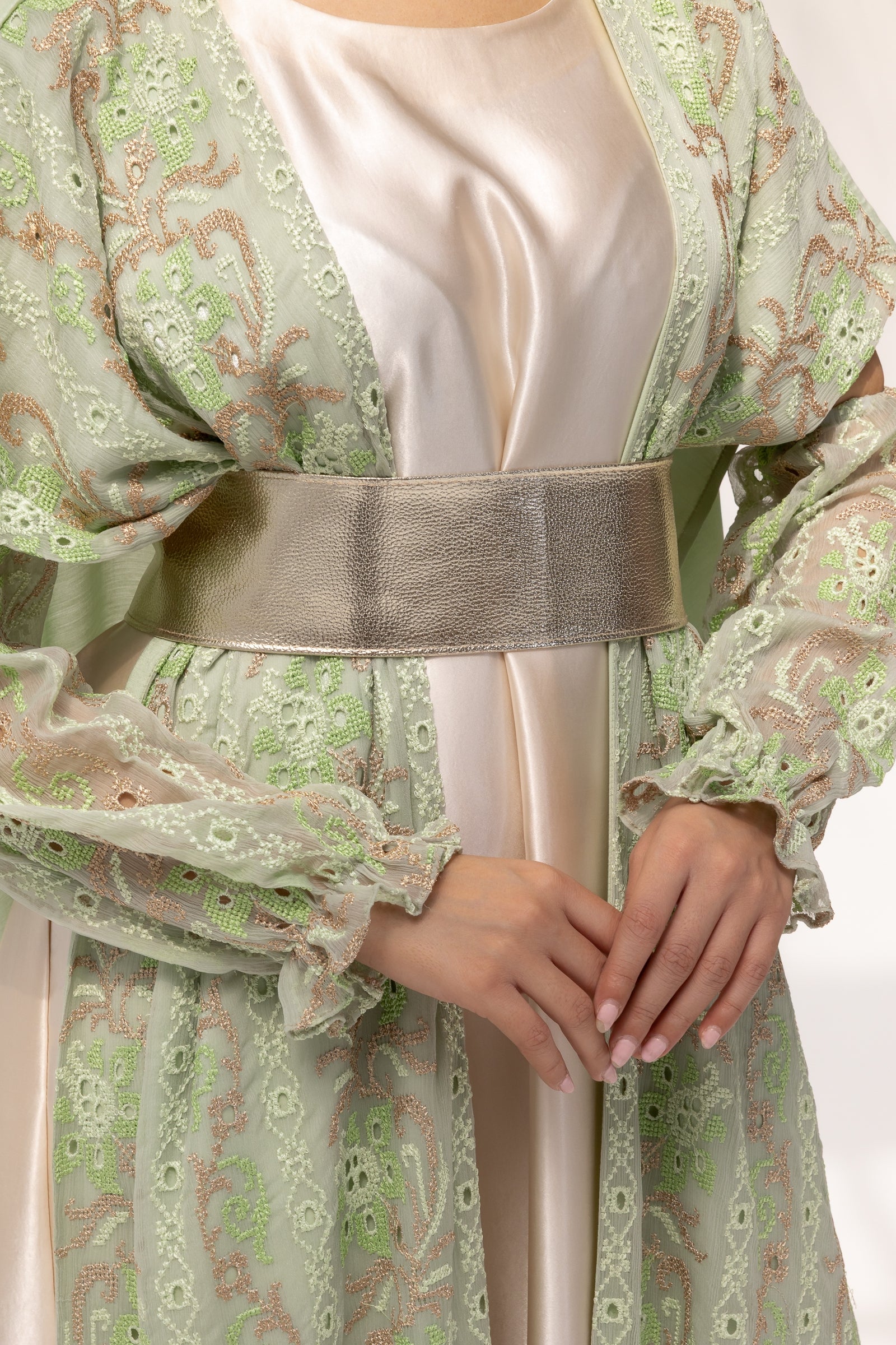 Mint Embroidered Open Abaya