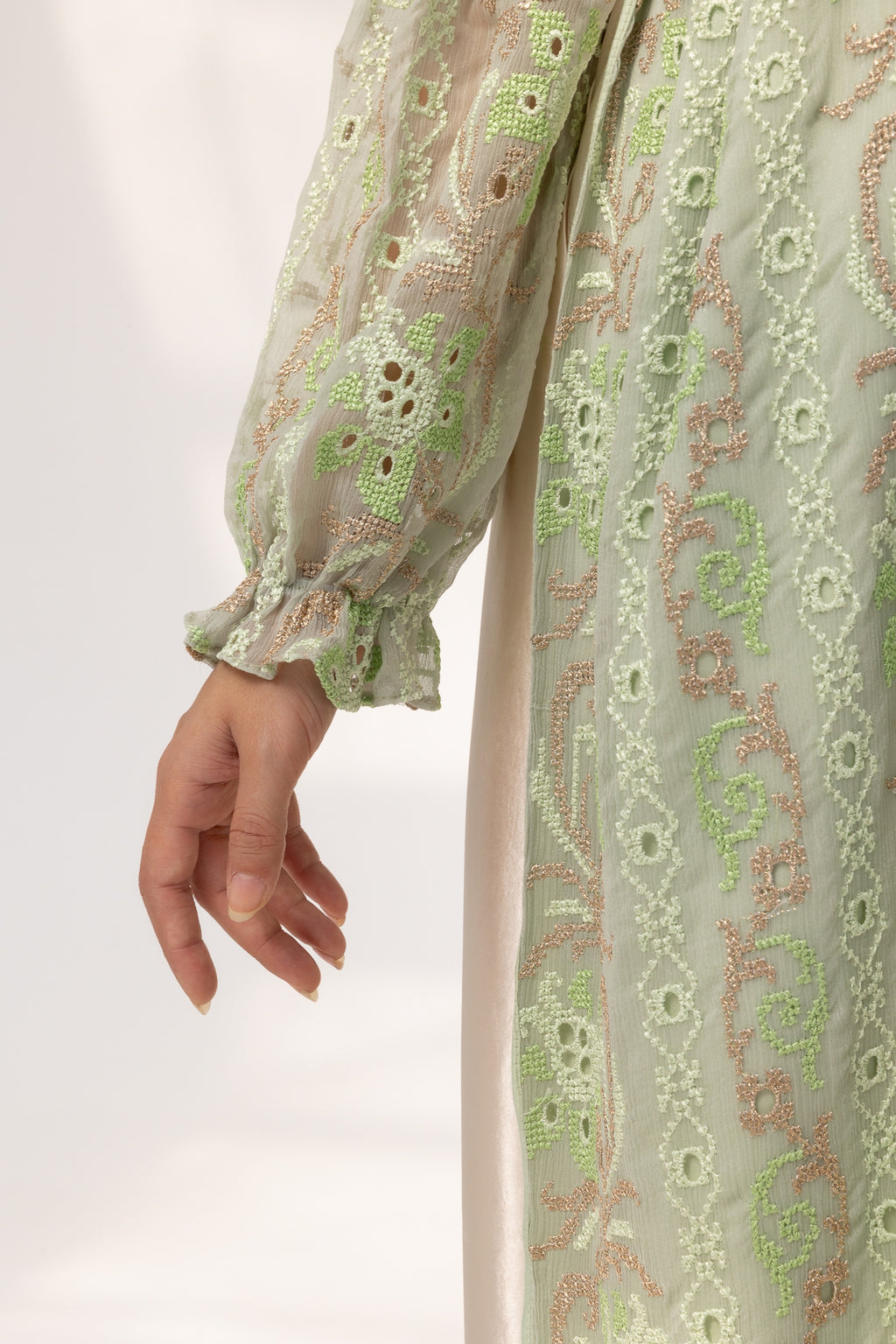 Mint Embroidered Open Abaya