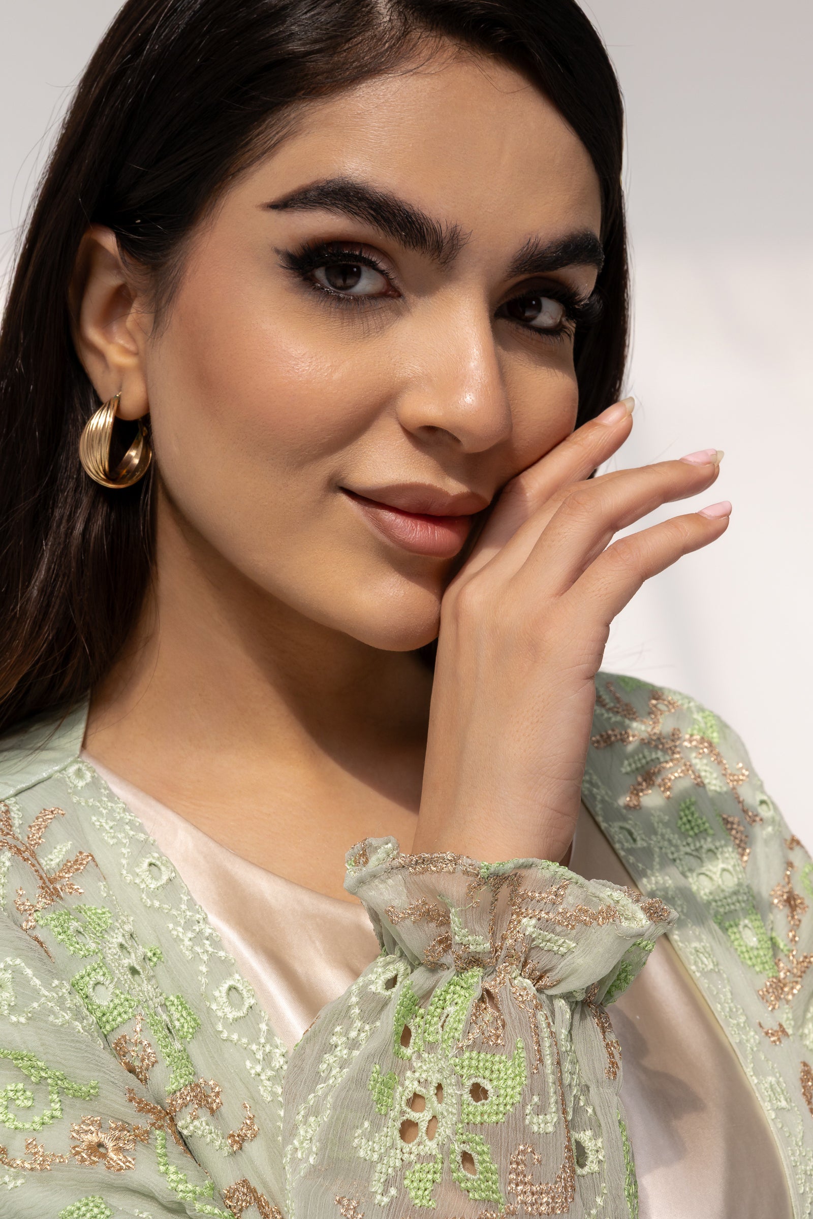 Mint Embroidered Open Abaya