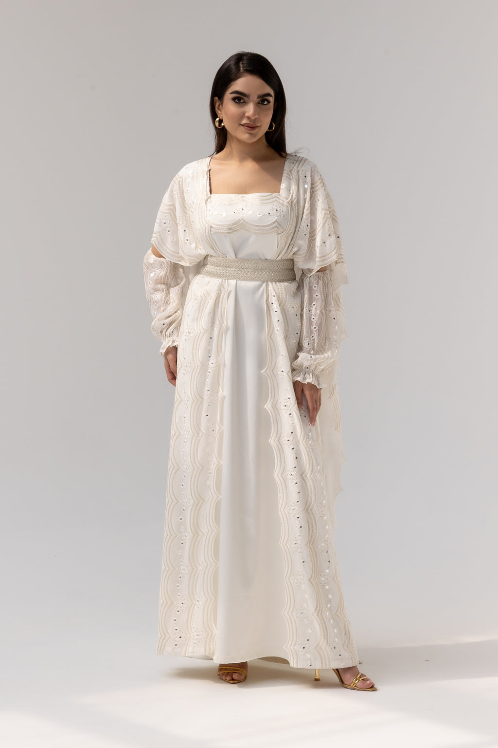 Ivory Embroidered Abaya