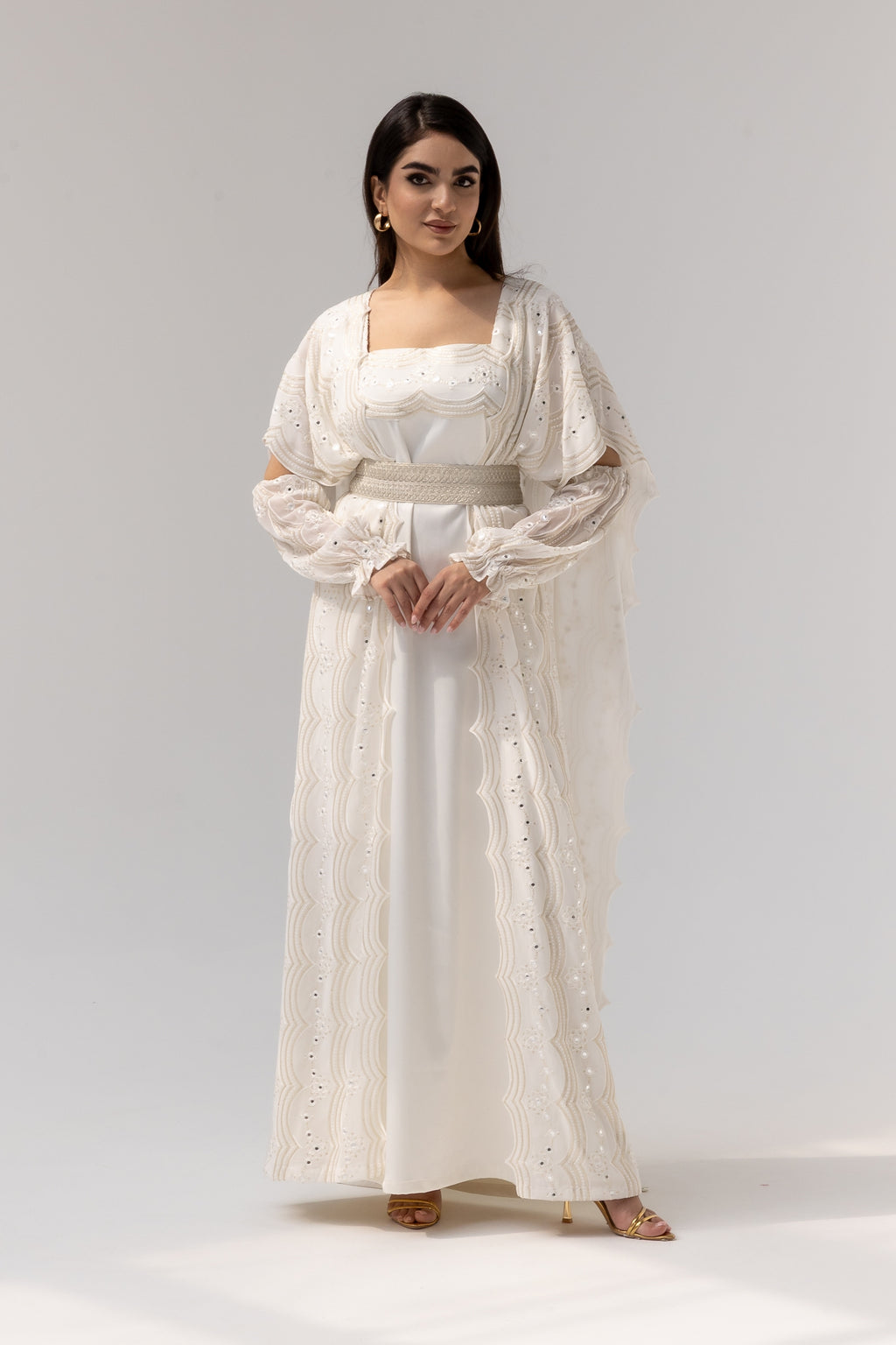 Ivory Embroidered Abaya