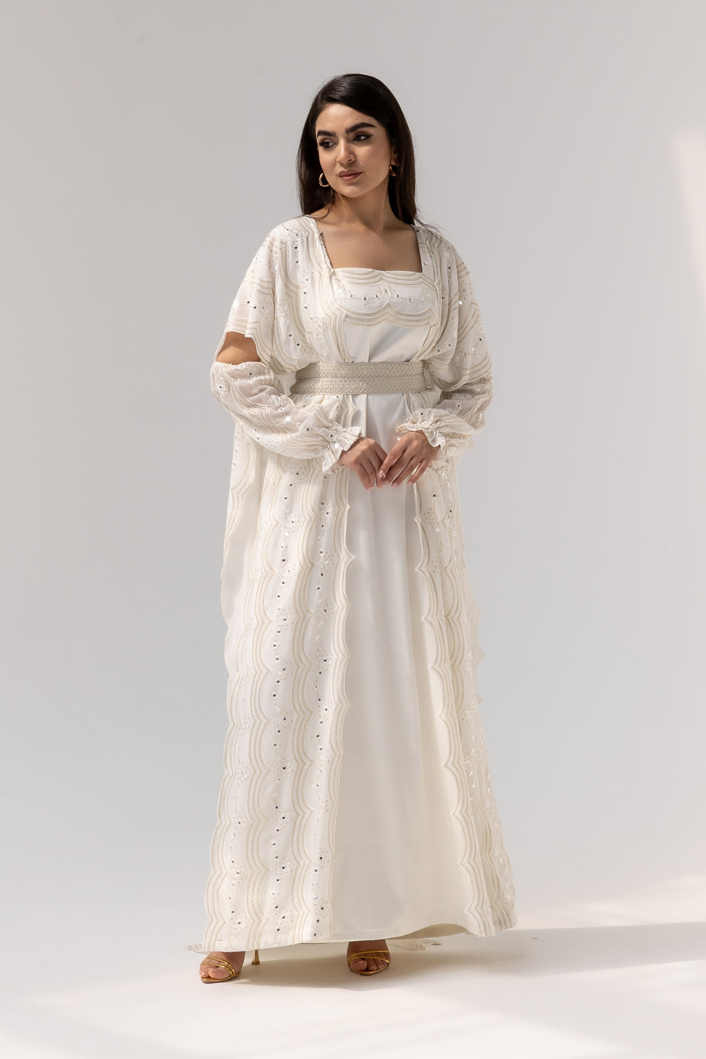 Ivory Embroidered Abaya