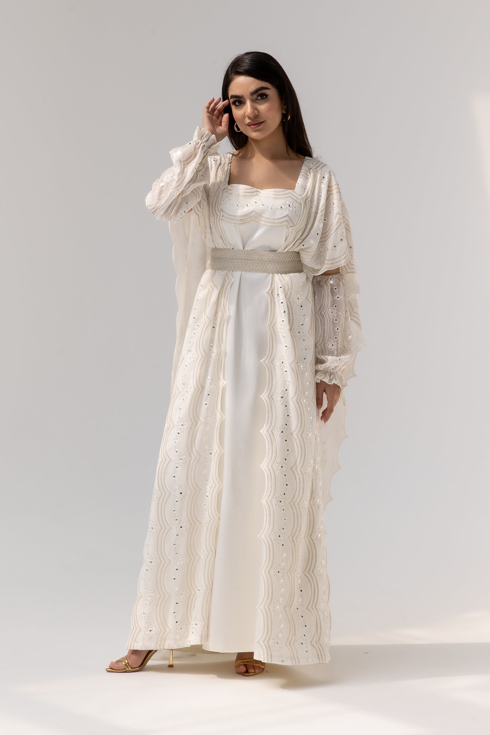 Ivory Embroidered Abaya