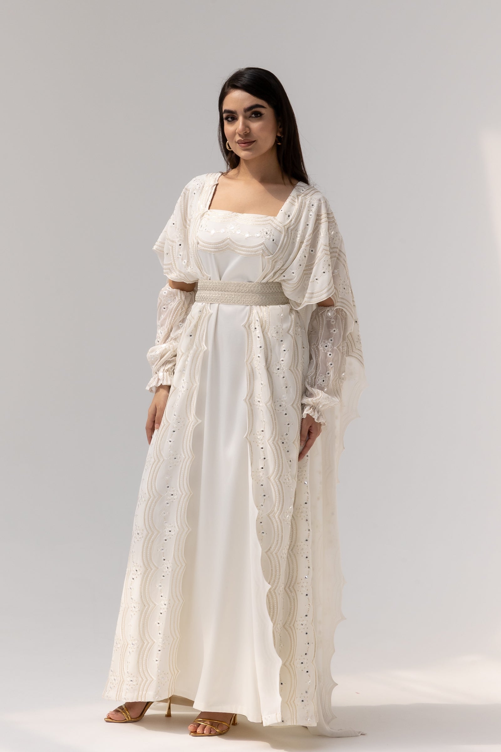 Ivory Embroidered Abaya