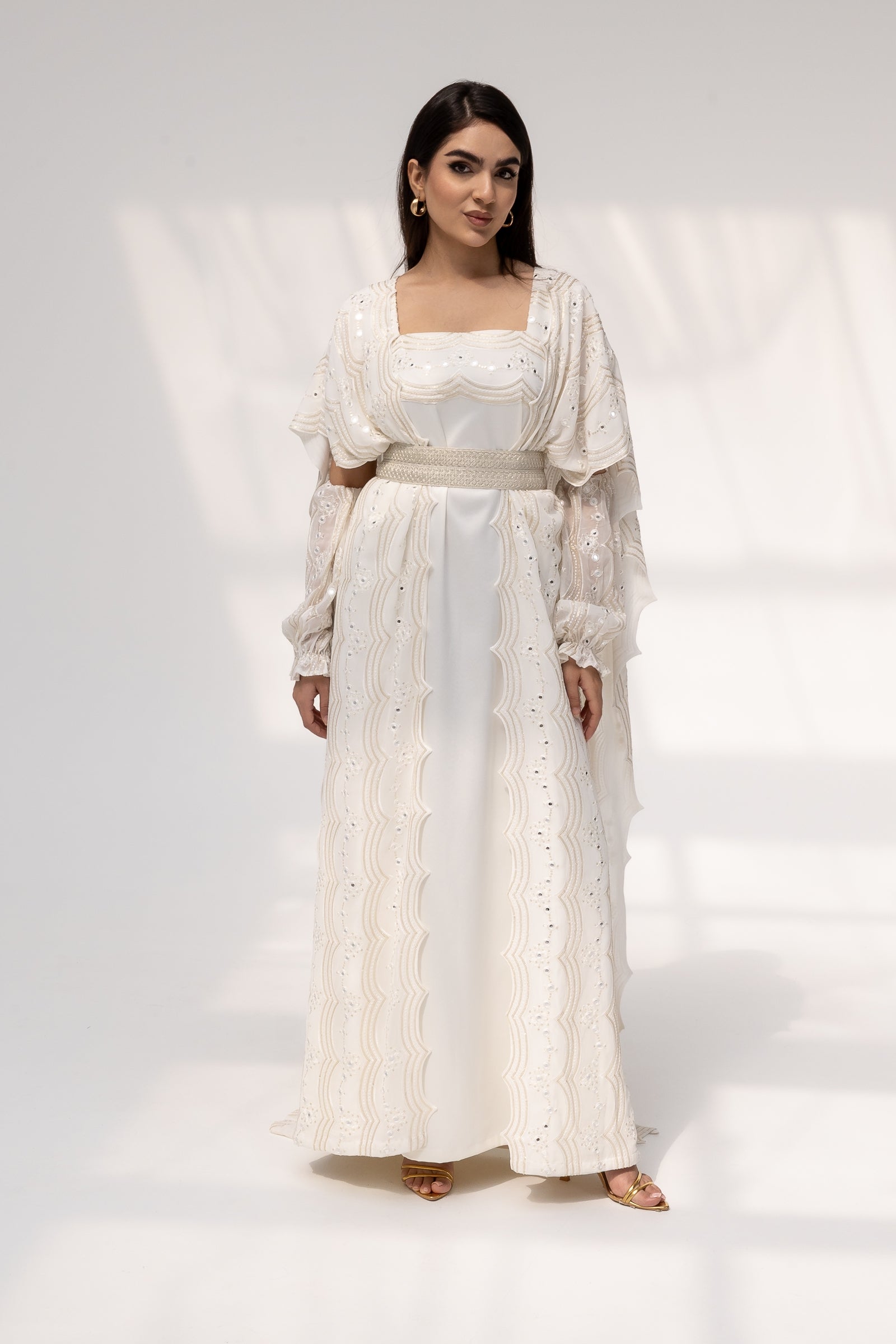 Ivory Embroidered Abaya
