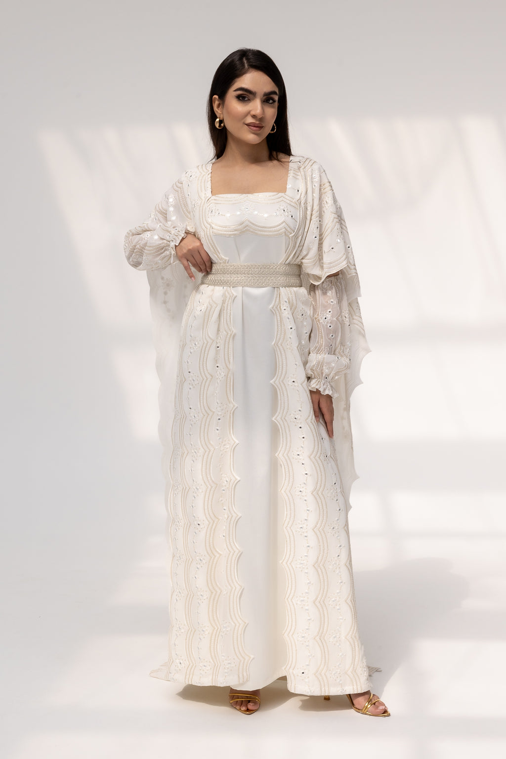 Ivory Embroidered Abaya