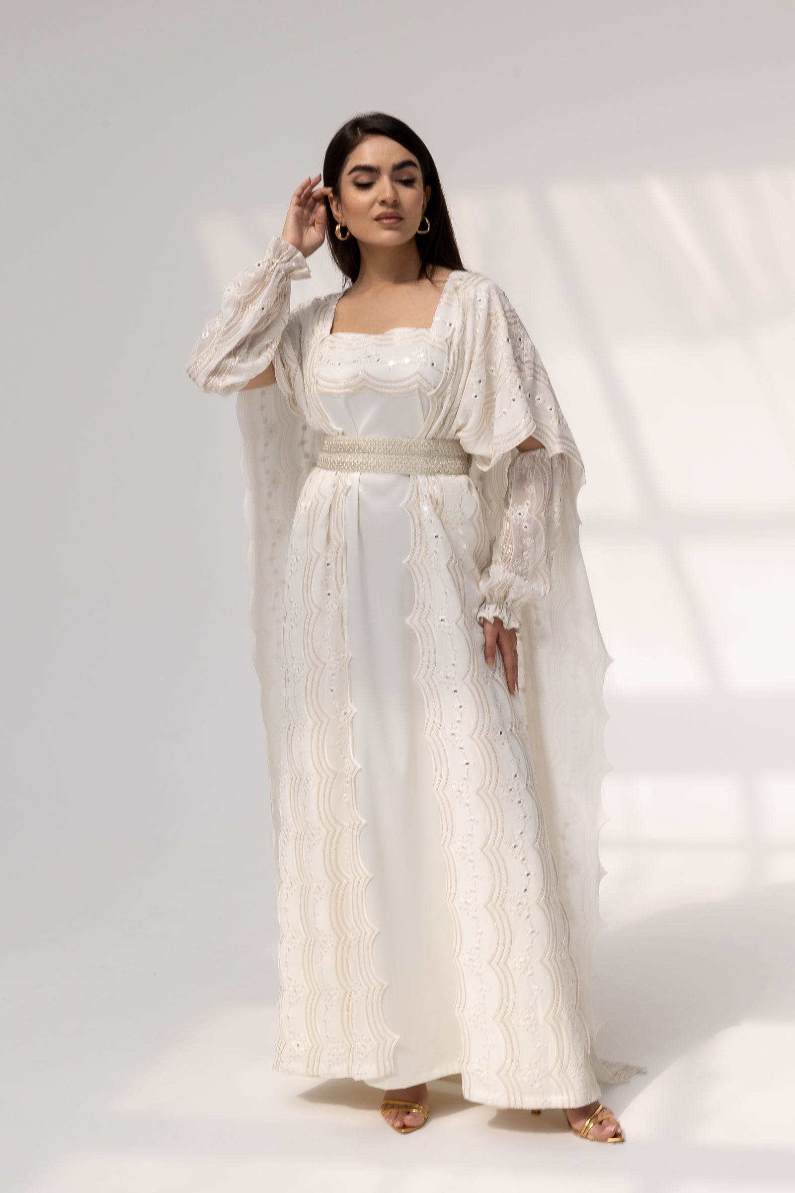 Ivory Embroidered Abaya