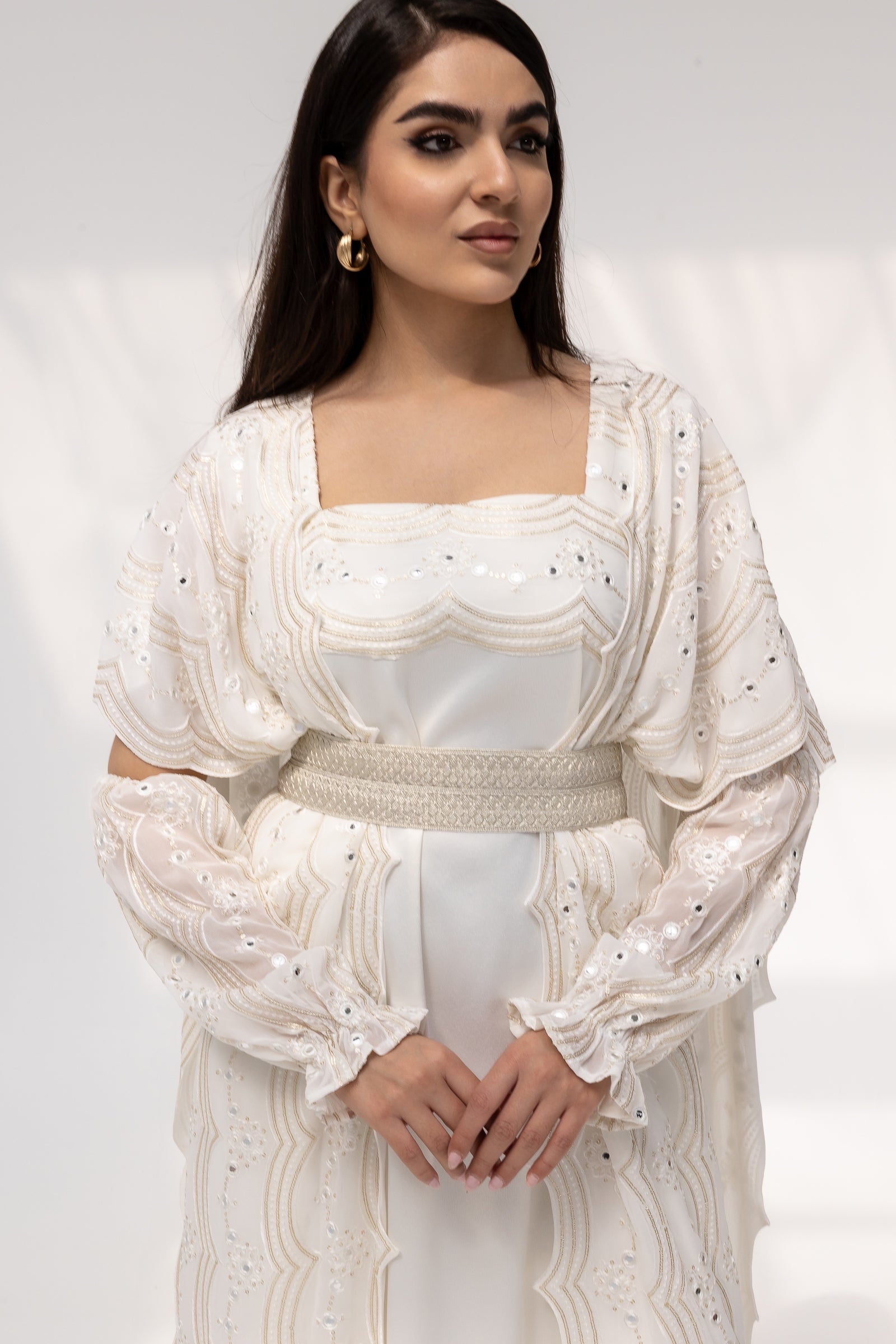 Ivory Embroidered Abaya