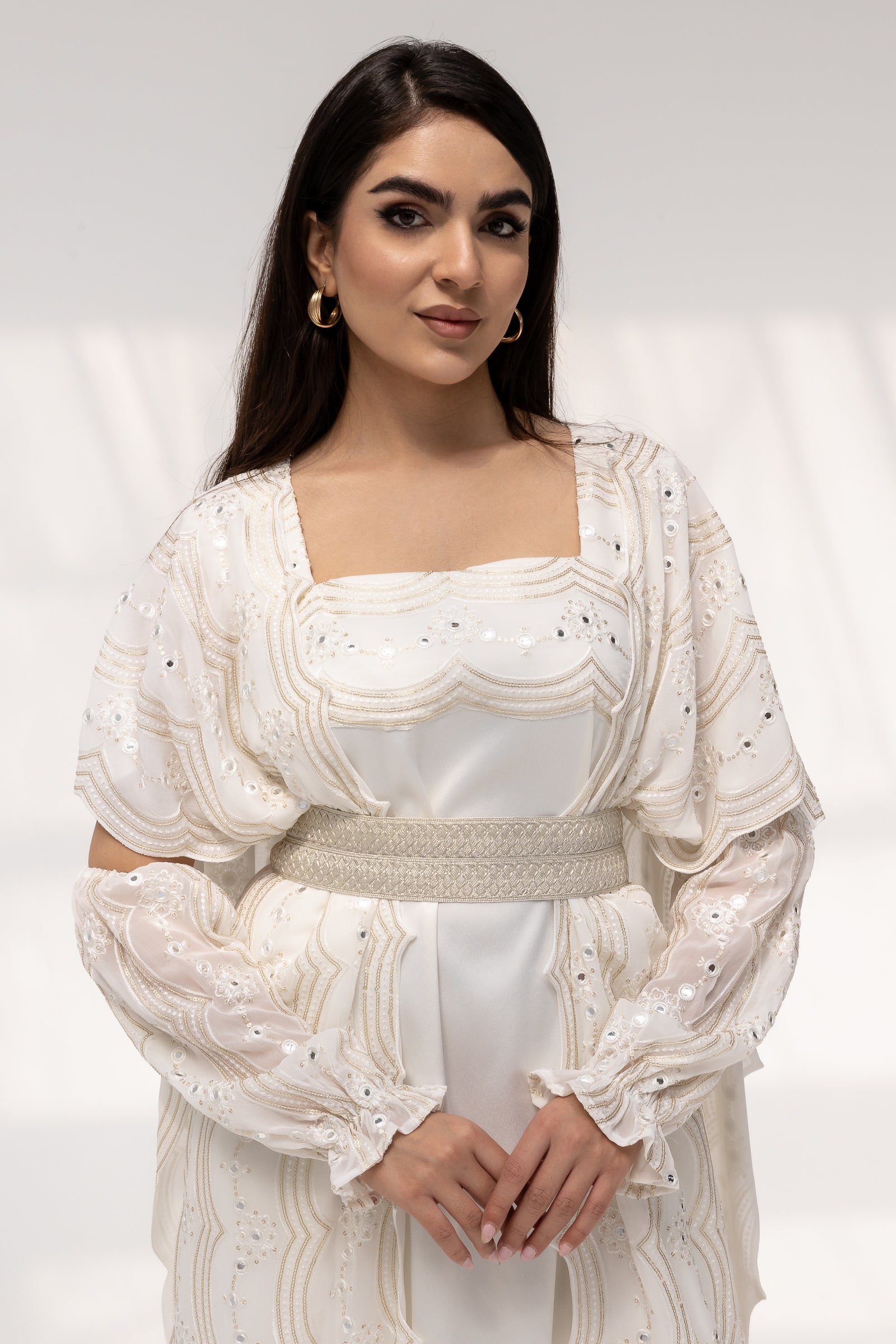 Ivory Embroidered Abaya