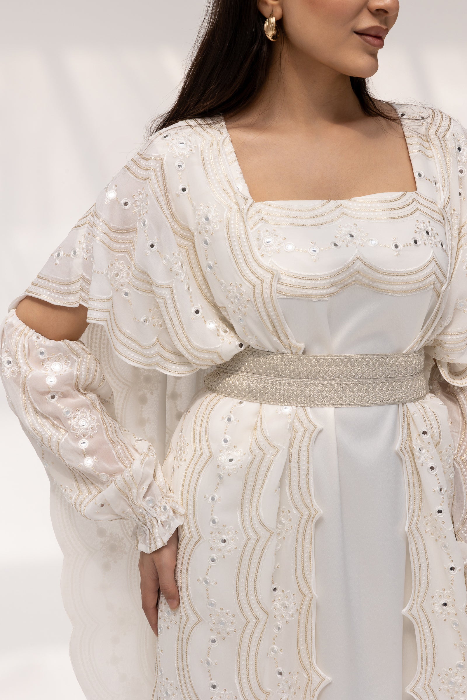 Ivory Embroidered Abaya