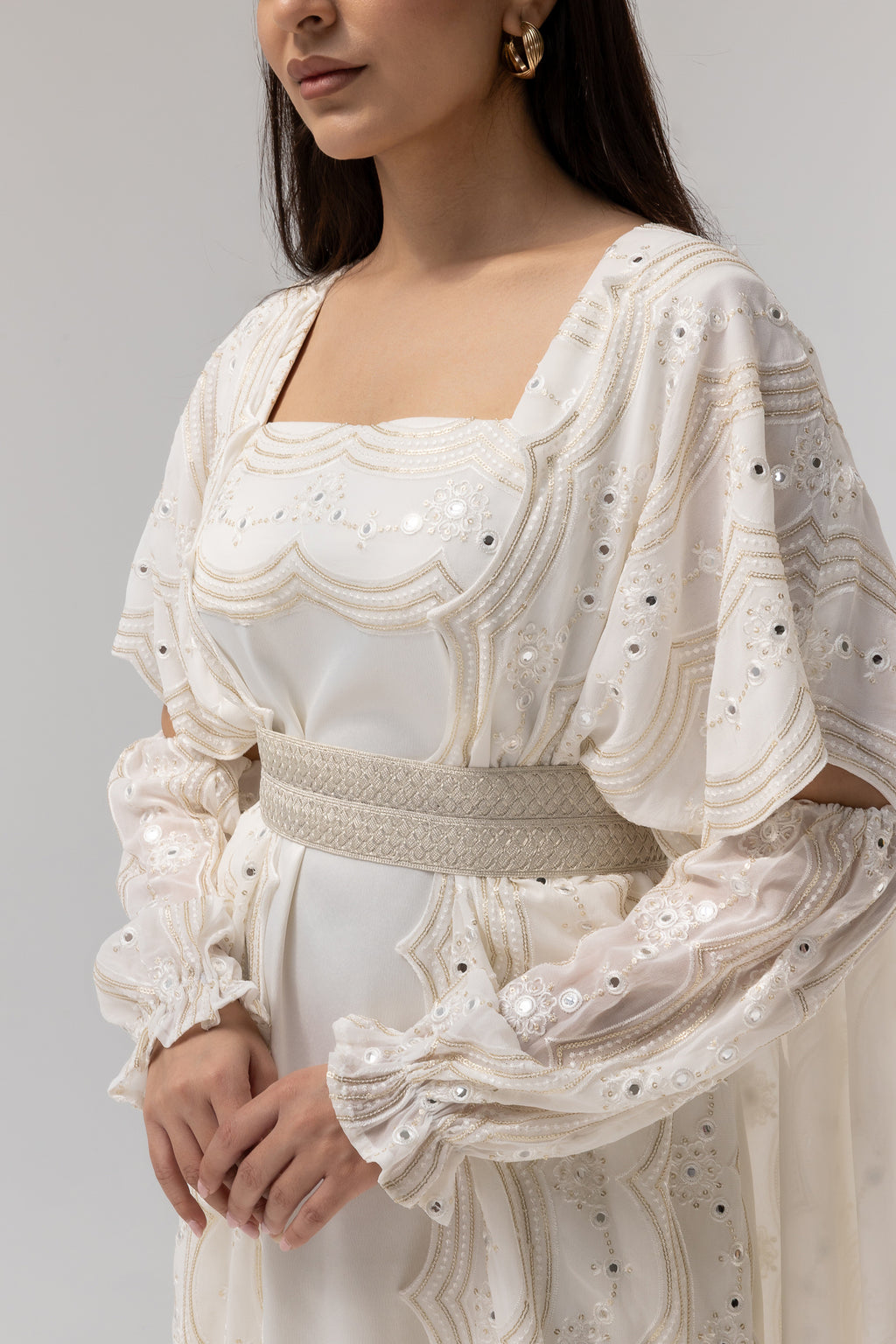 Ivory Embroidered Abaya
