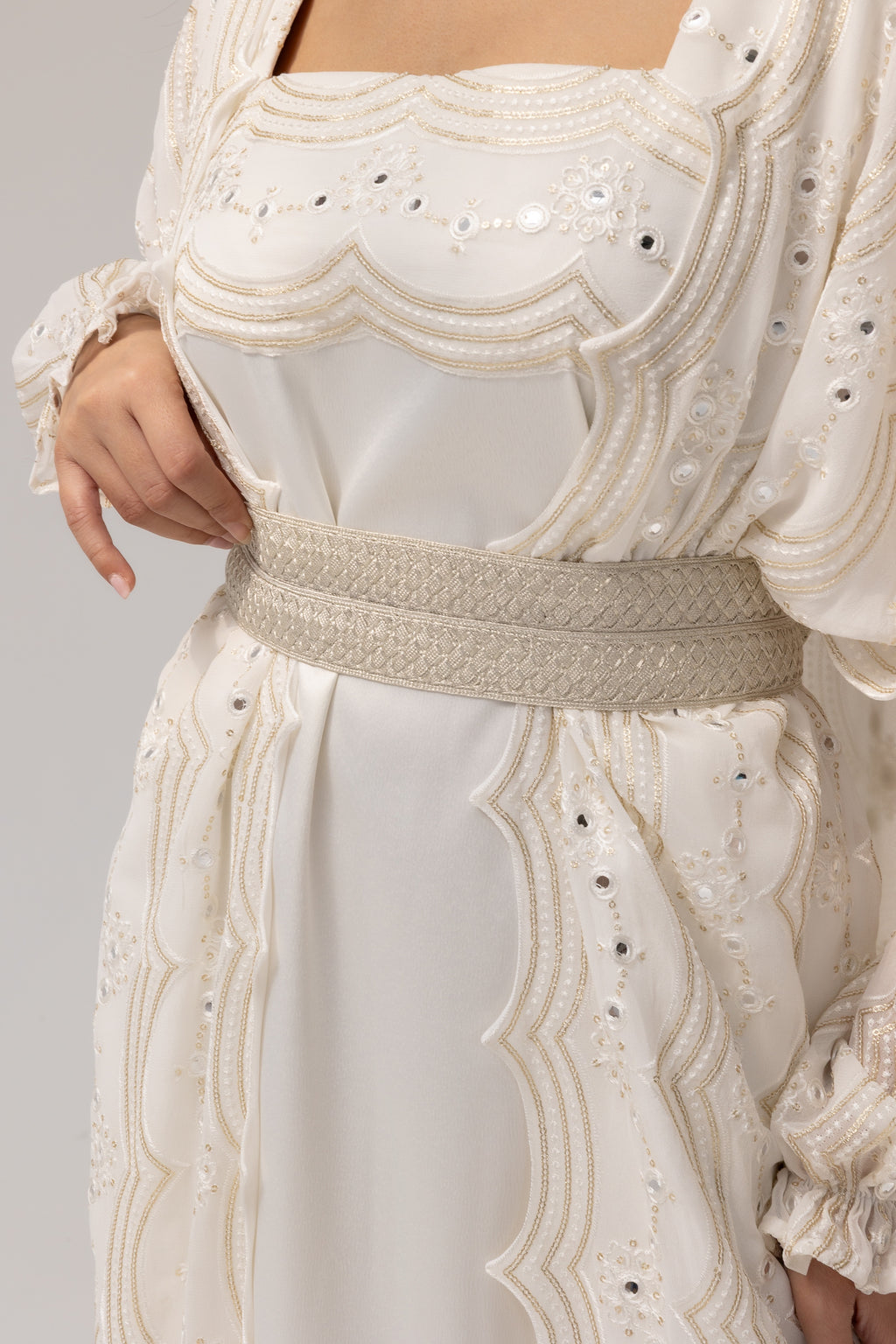 Ivory Embroidered Abaya