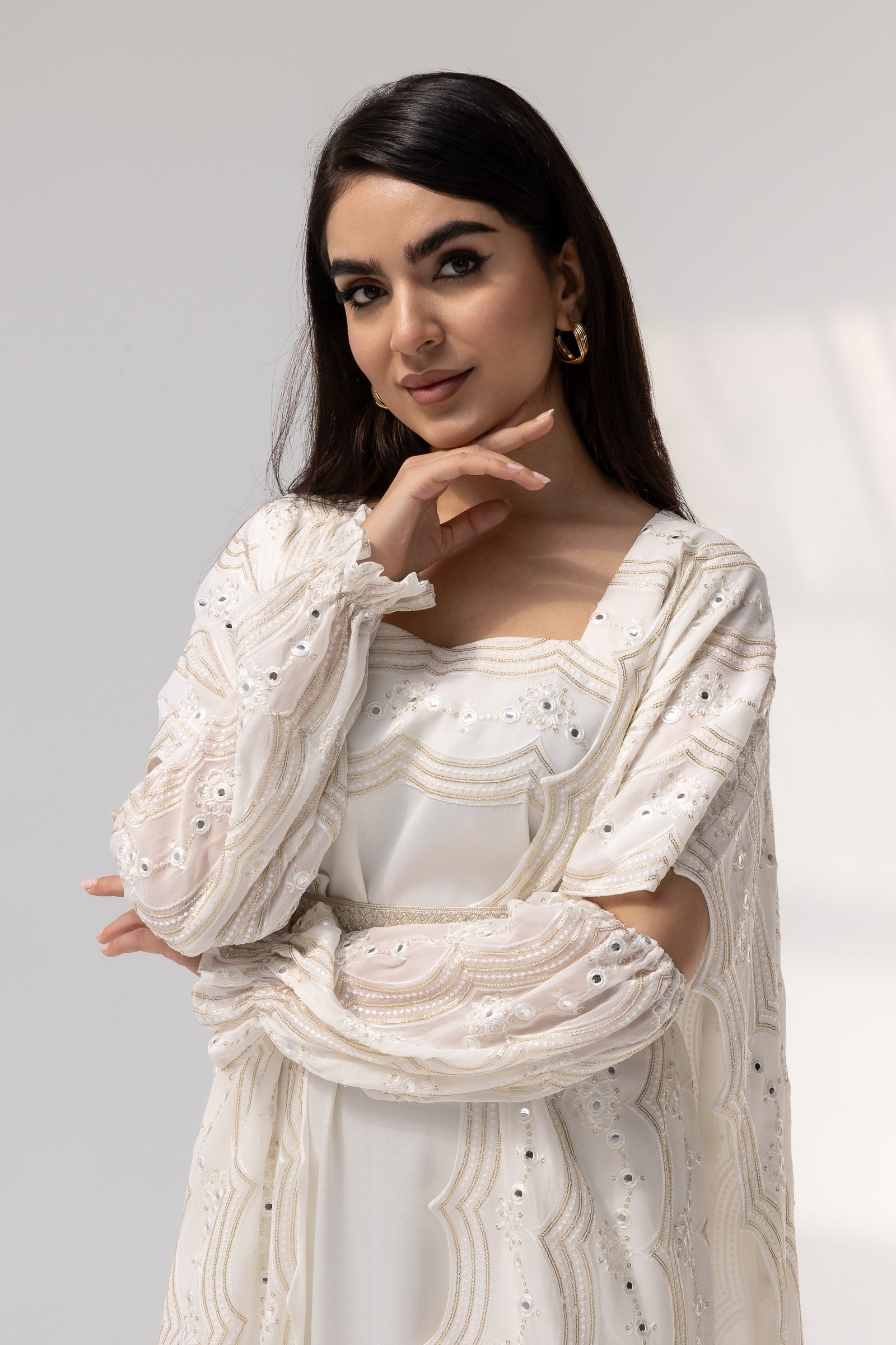 Ivory Embroidered Abaya