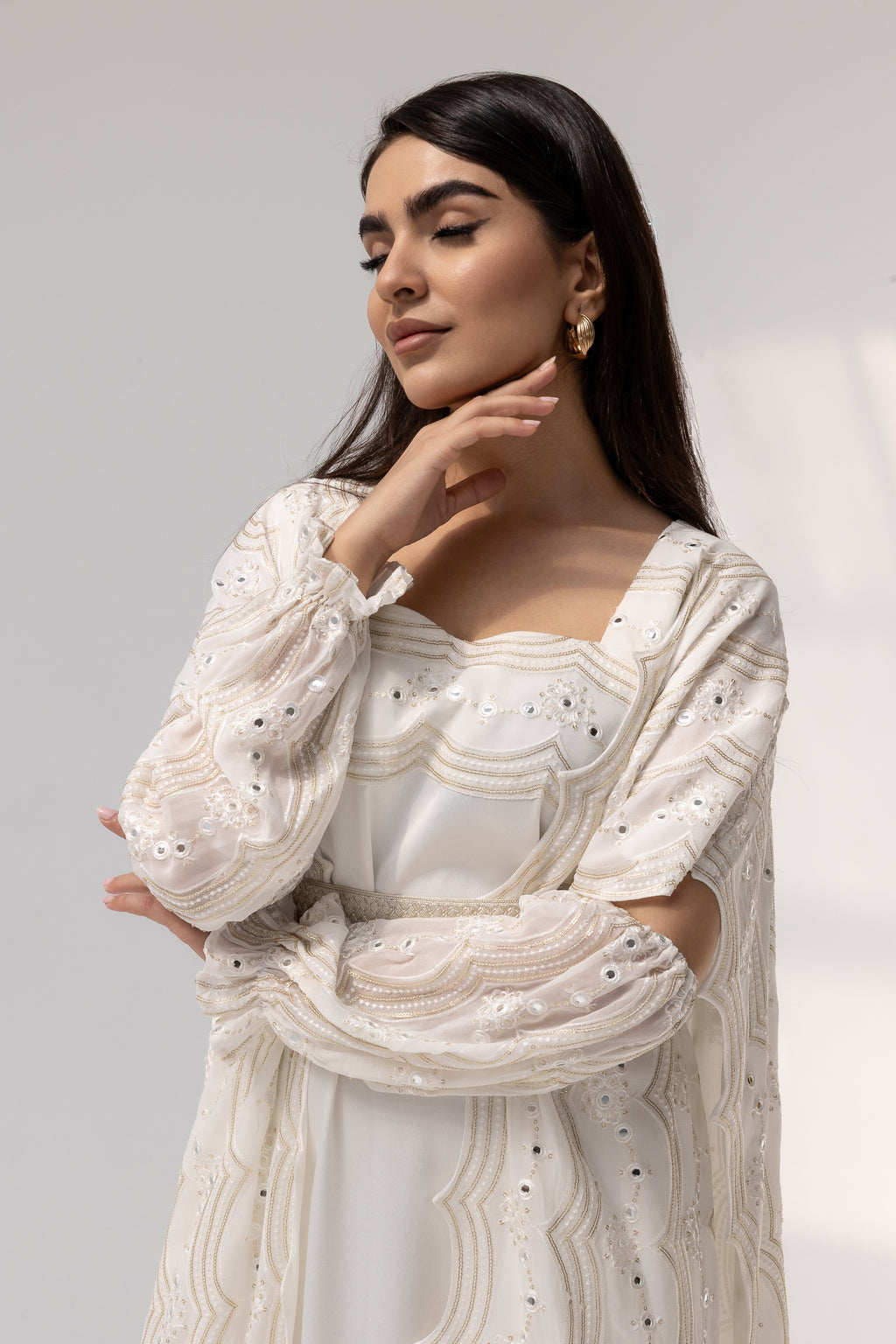 Ivory Embroidered Abaya