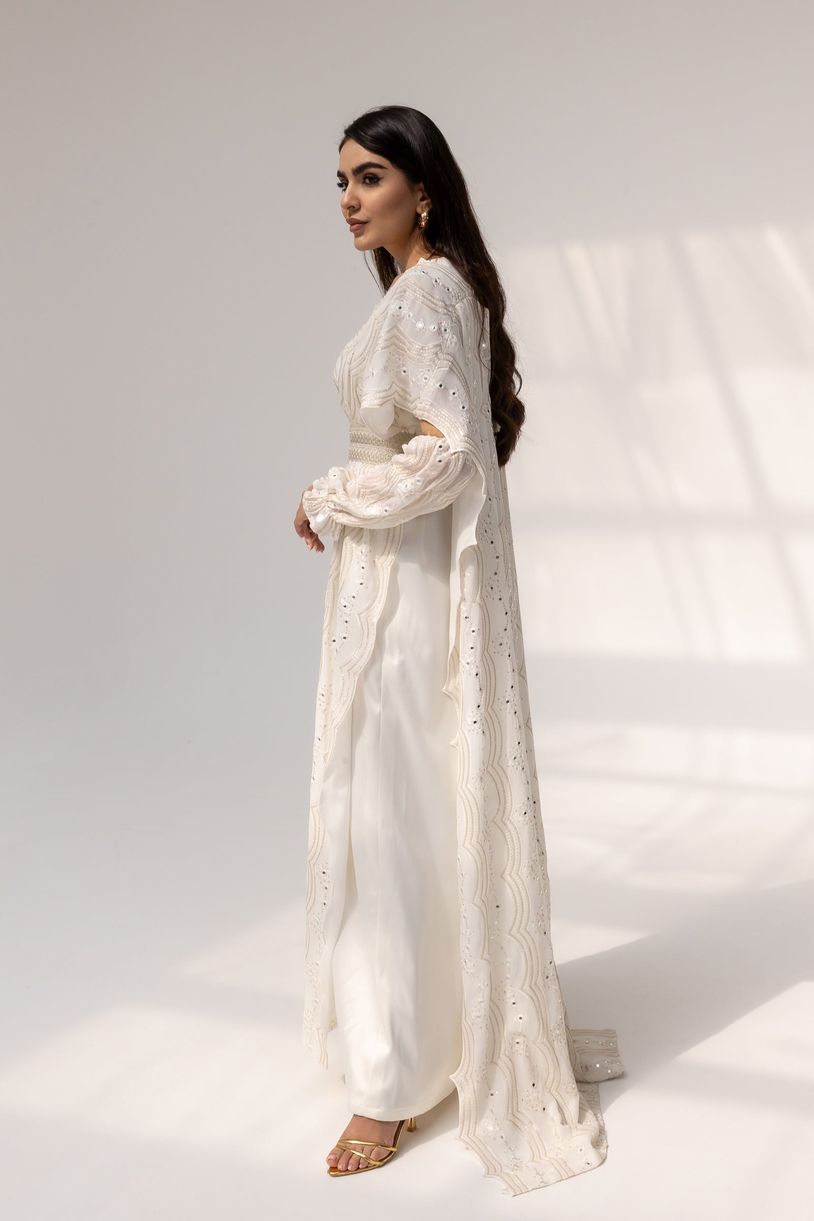 Ivory Embroidered Abaya
