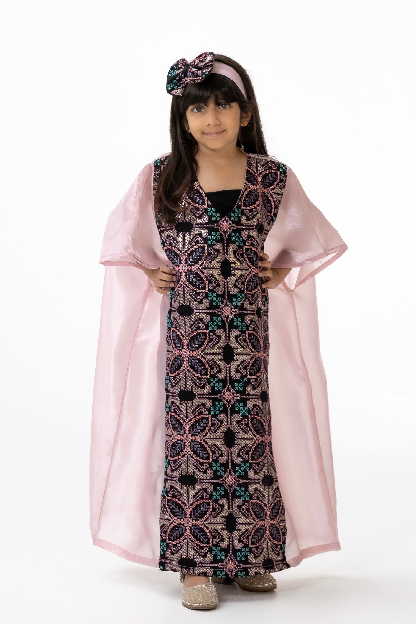 Kids Light Pink Kaftan with Embroidery
