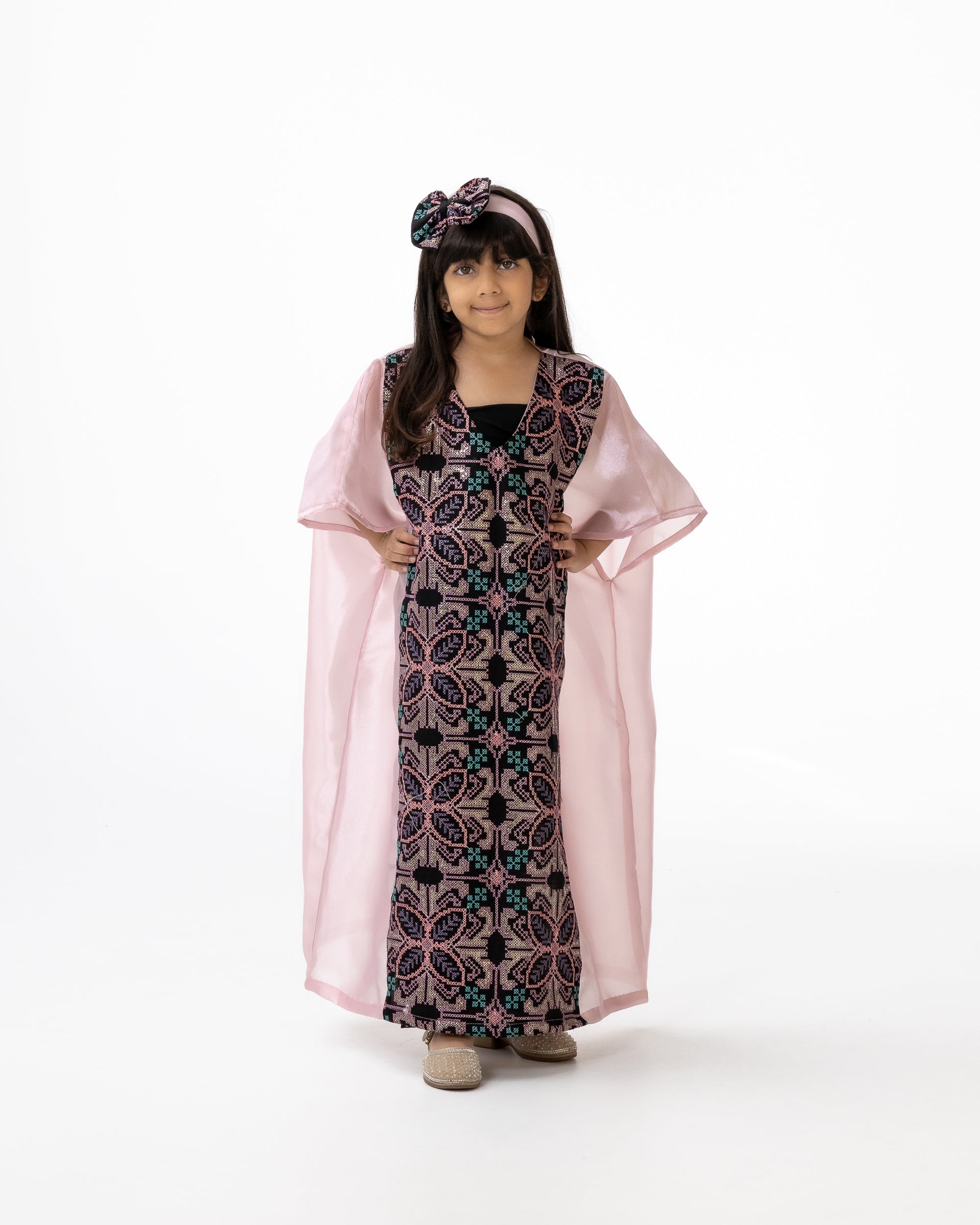 Kids Light Pink Kaftan with Embroidery