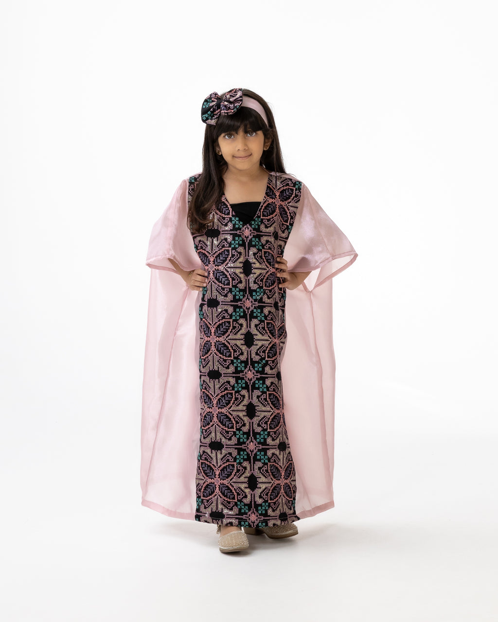 Kids Light Pink Kaftan with Embroidery