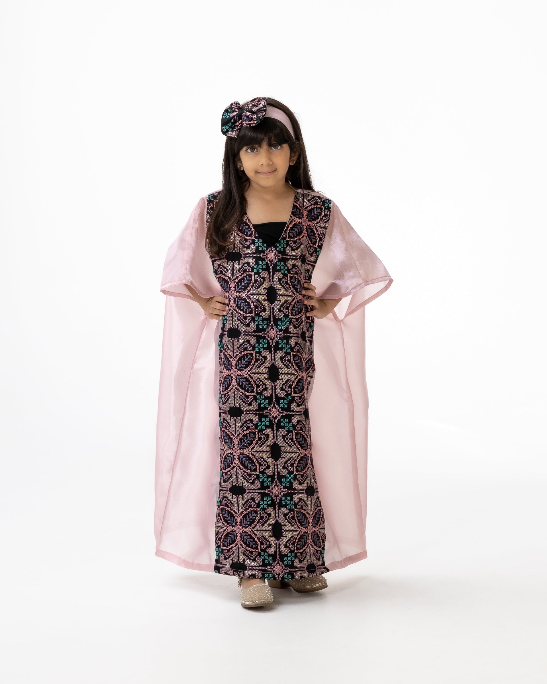 Kids Light Pink Kaftan with Embroidery
