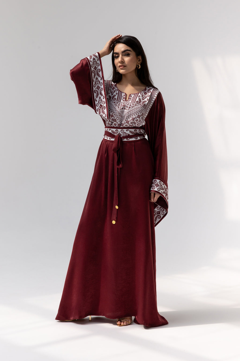 Burgundy Embroidered Kaftan